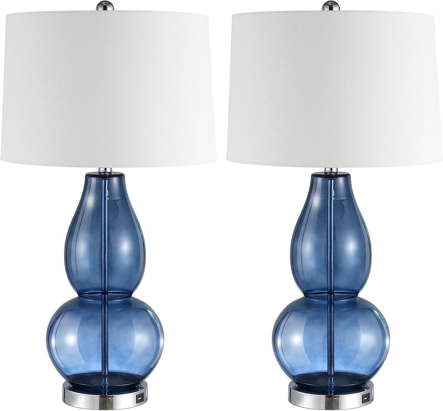 image:imageSAFAVIEH Lighting Collection Mercurio Blue Glass Double Gourd 29inch Bedroom Living Room Home Office Desk Nightstand Table Lamp Set of 2 LED Bulbs IncludedBlue with USB