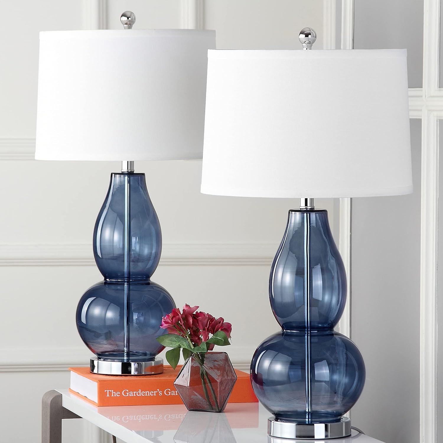 image:imageSAFAVIEH Lighting Collection Mercurio Blue Glass Double Gourd 29inch Bedroom Living Room Home Office Desk Nightstand Table Lamp Set of 2 LED Bulbs IncludedBlue