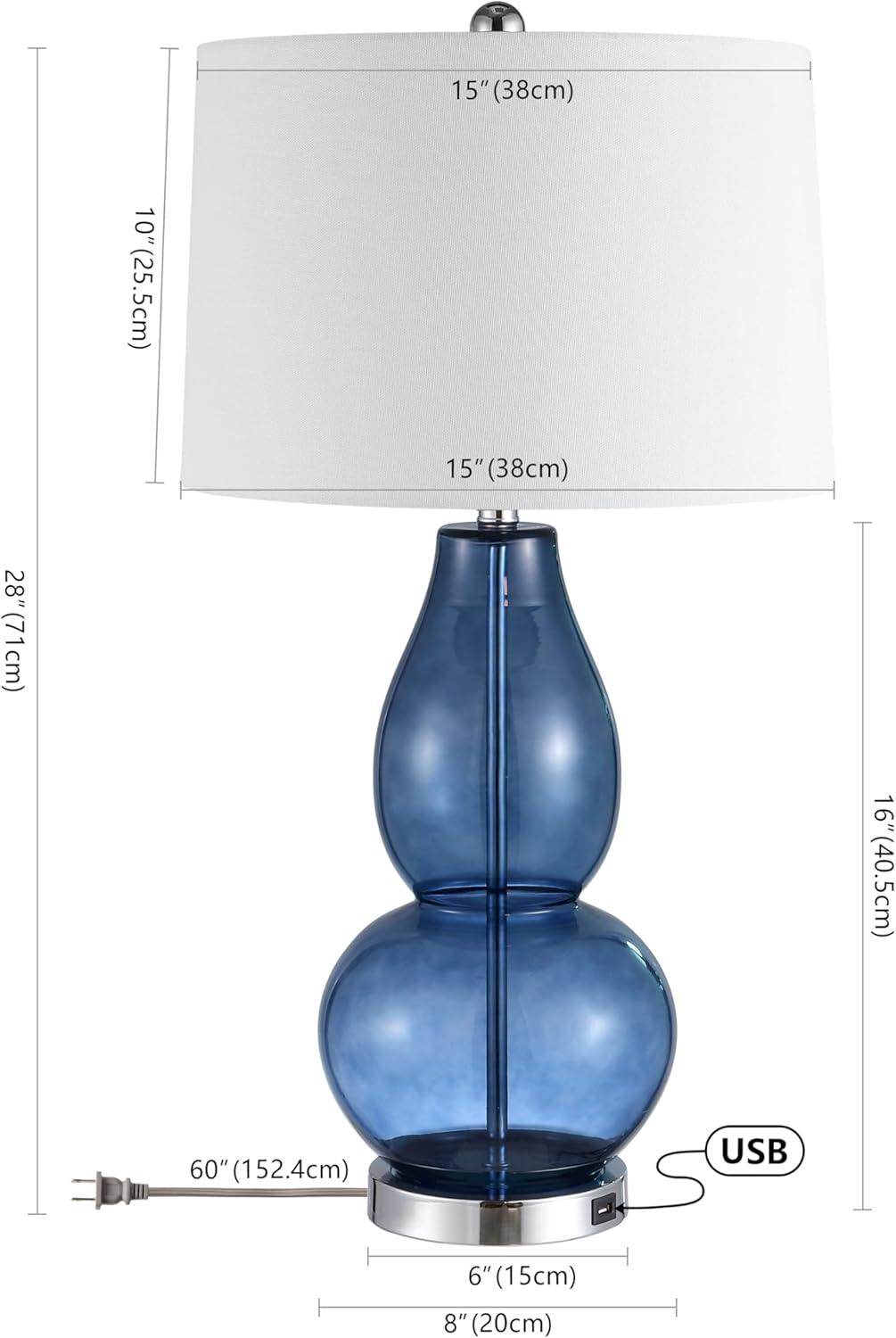 image:imageSAFAVIEH Lighting Collection Mercurio Blue Glass Double Gourd 29inch Bedroom Living Room Home Office Desk Nightstand Table Lamp Set of 2 LED Bulbs IncludedBlue with USB