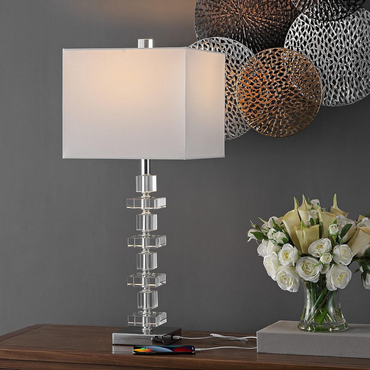 image:imageSAFAVIEH Lighting Collection Modern Deco 28inch Bedroom Living Room Home Office Desk Nightstand Table Lamp Set of 2 LED Bulbs IncludedCrystal