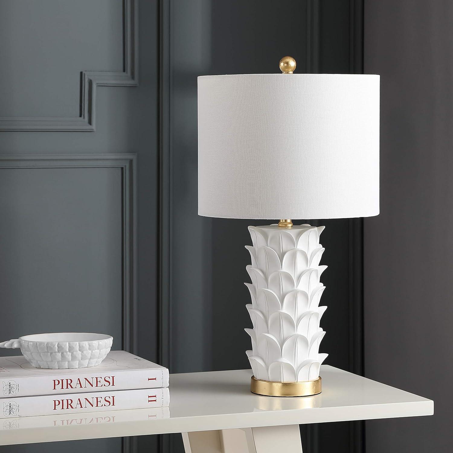image:imageSAFAVIEH Lighting Collection Nico White Gold Leaf 25inch Bedroom Living Room Home Office Desk Nightstand Table Lamp Set of 2 LED Bulbs Included