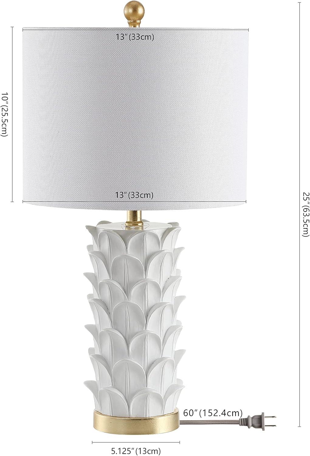 image:imageSAFAVIEH Lighting Collection Nico White Gold Leaf 25inch Bedroom Living Room Home Office Desk Nightstand Table Lamp Set of 2 LED Bulbs Included
