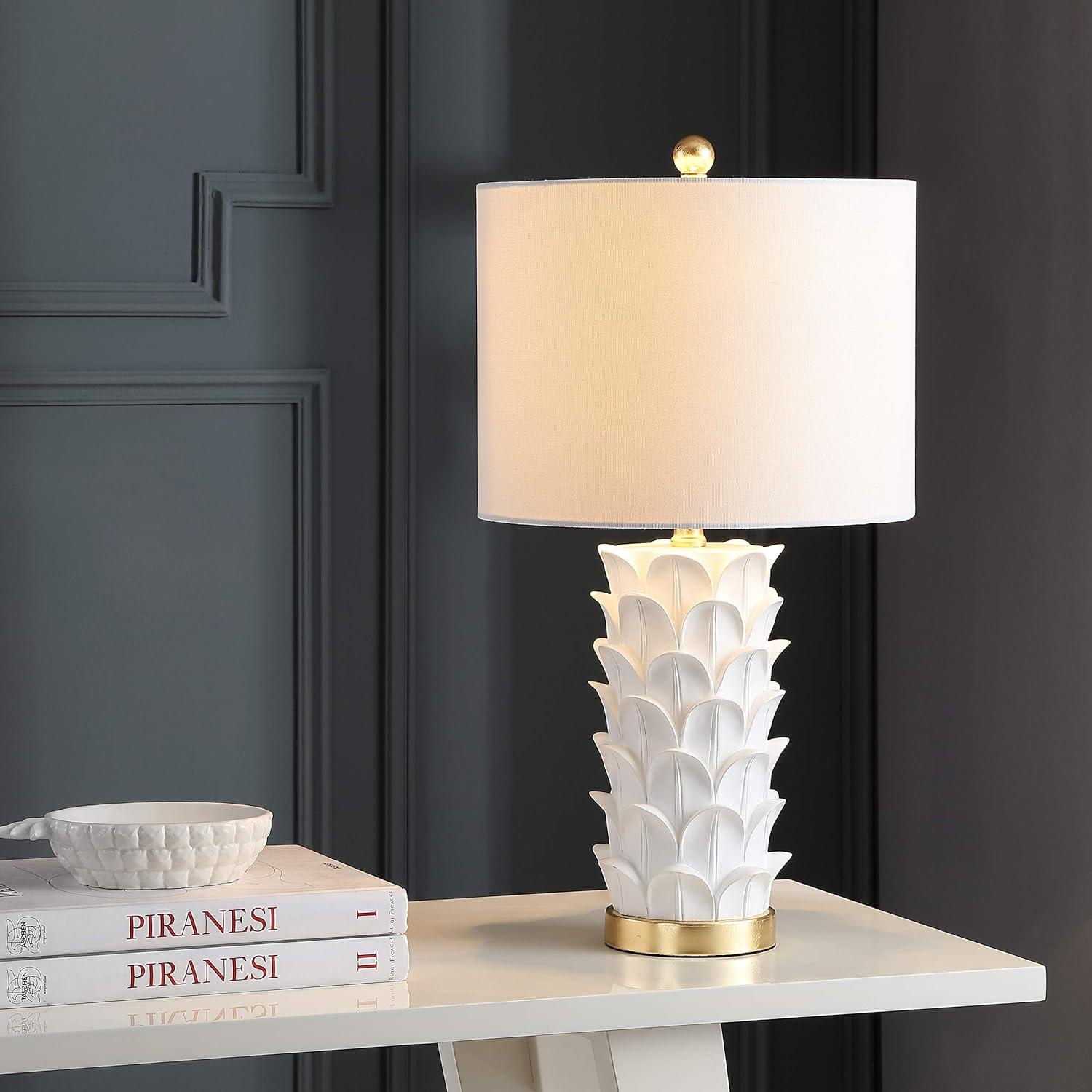 image:imageSAFAVIEH Lighting Collection Nico White Gold Leaf 25inch Bedroom Living Room Home Office Desk Nightstand Table Lamp Set of 2 LED Bulbs Included