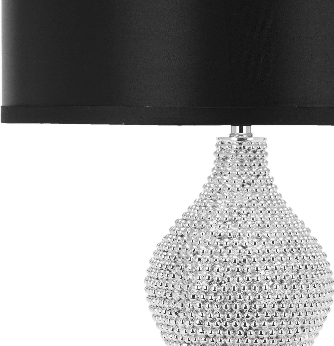 image:imageSAFAVIEH Lighting Collection Nicole Modern Silver Bead Base Black Shade 25inch Bedroom Living Room Home Office Desk Nightstand Table Lamp Set of 2 LED Bulbs IncludedSilverBlack Set of 2