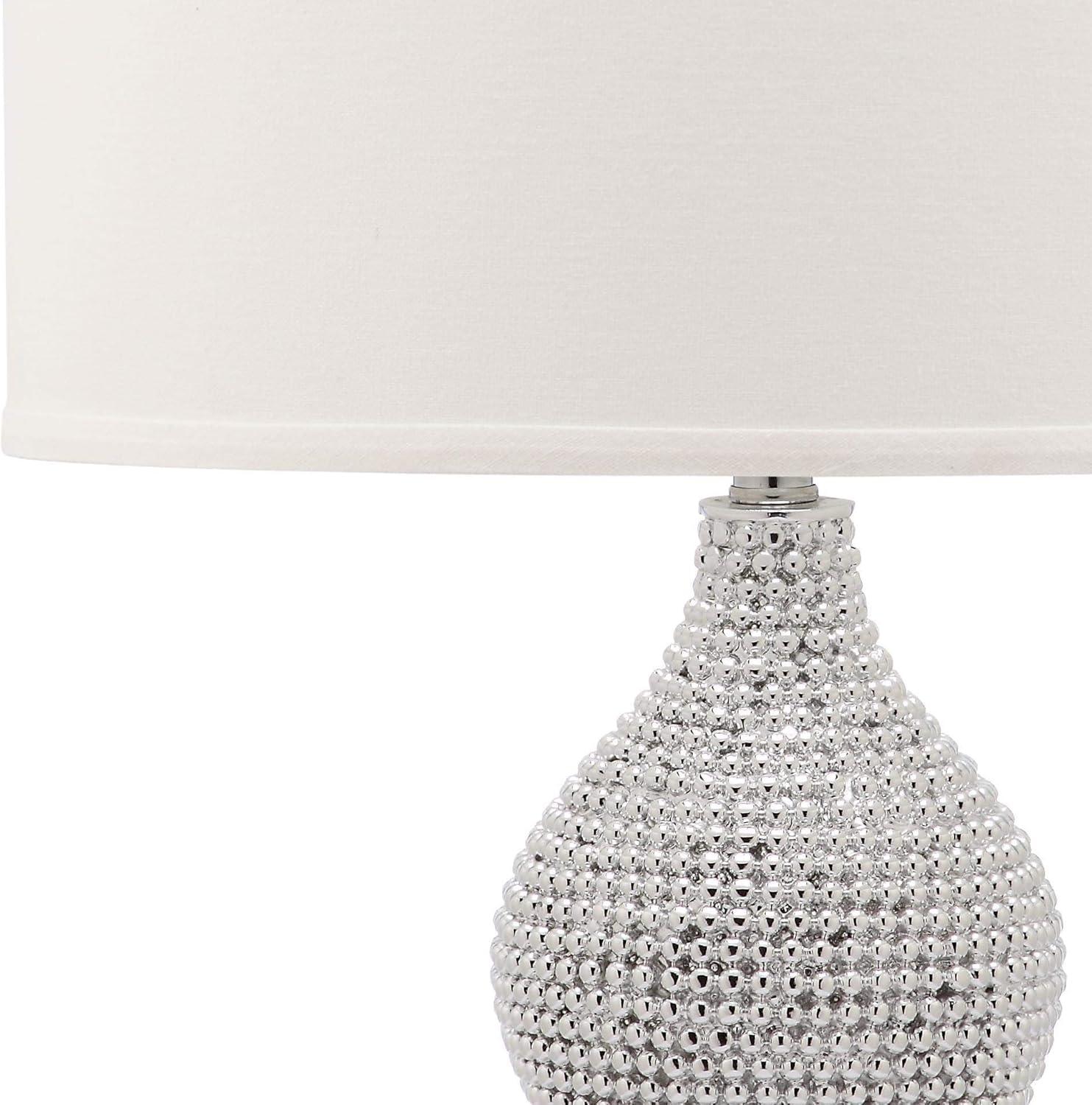 image:imageSAFAVIEH Lighting Collection Nicole Modern Silver Bead Base Black Shade 25inch Bedroom Living Room Home Office Desk Nightstand Table Lamp Set of 2 LED Bulbs IncludedSilverWhite Set of 2