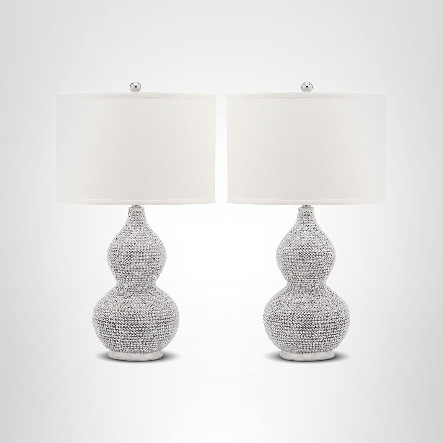 image:imageSAFAVIEH Lighting Collection Nicole Modern Silver Bead Base Black Shade 25inch Bedroom Living Room Home Office Desk Nightstand Table Lamp Set of 2 LED Bulbs IncludedSilverWhite Set of 2