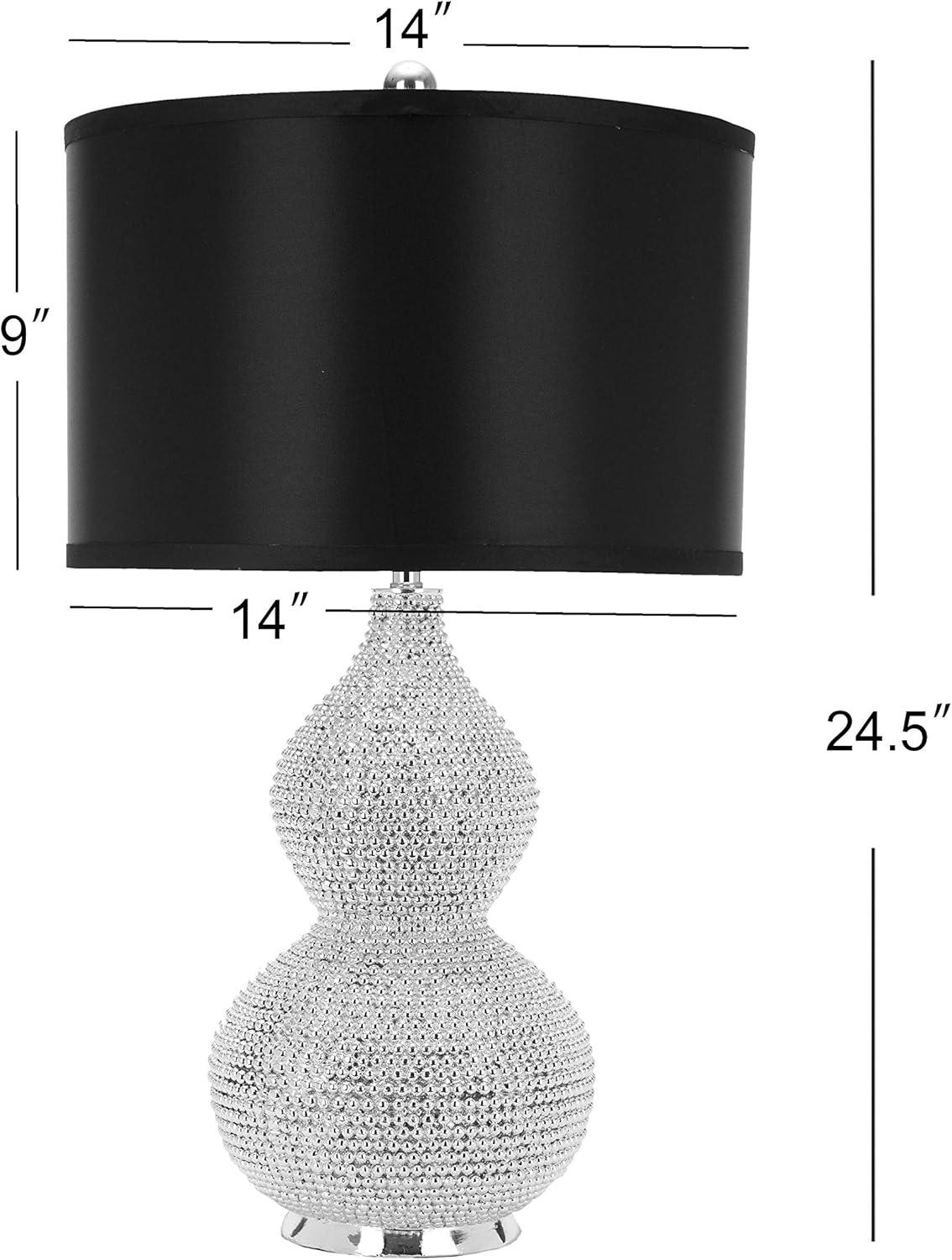 image:imageSAFAVIEH Lighting Collection Nicole Modern Silver Bead Base Black Shade 25inch Bedroom Living Room Home Office Desk Nightstand Table Lamp Set of 2 LED Bulbs IncludedSilverBlack Set of 2