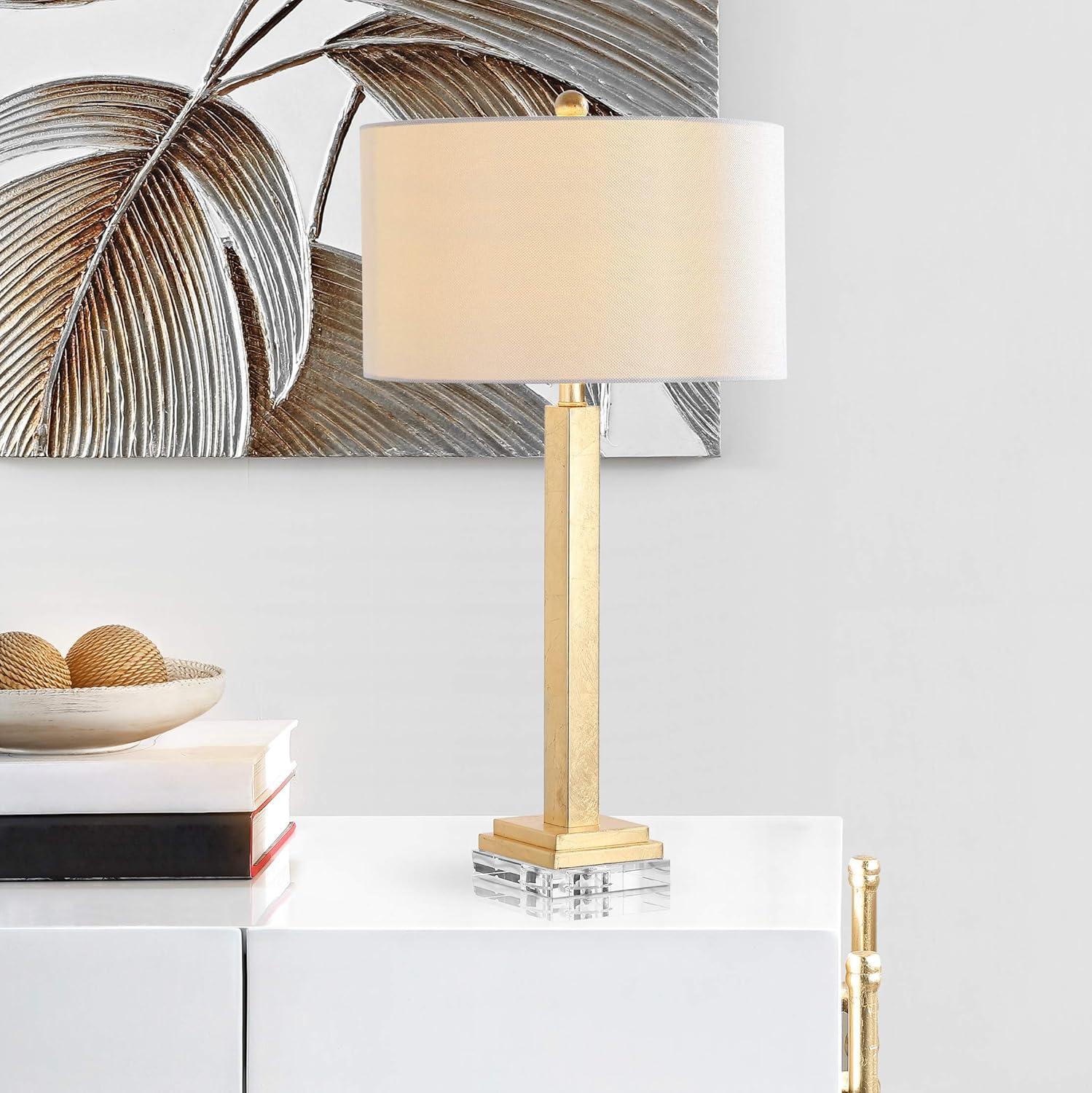image:imageSAFAVIEH Lighting Collection Perri Farmhouse Gold Crystal Base 30inch Bedroom Living Room Home Office Desk Nightstand Table Lamp Set of 2 LED Bulbs Included