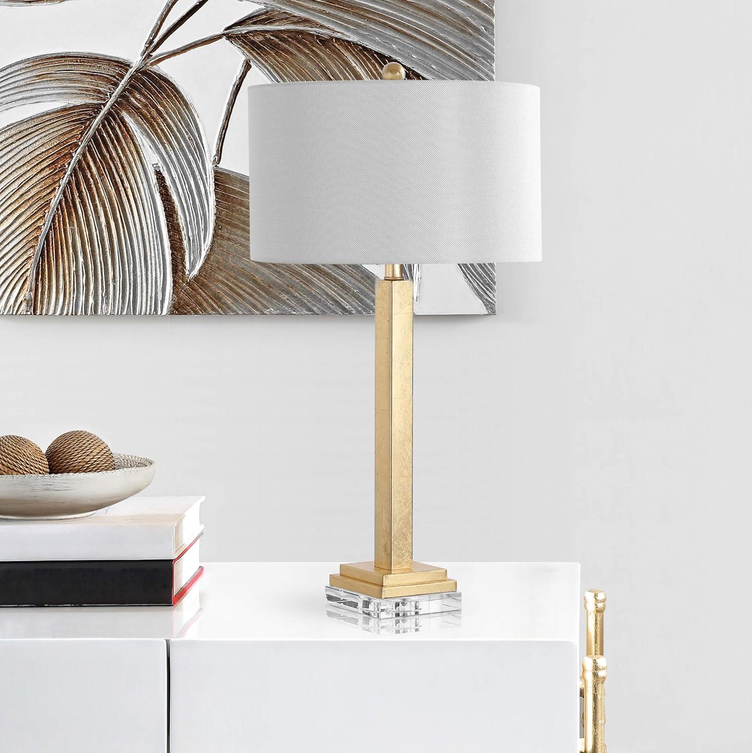 image:imageSAFAVIEH Lighting Collection Perri Farmhouse Gold Crystal Base 30inch Bedroom Living Room Home Office Desk Nightstand Table Lamp Set of 2 LED Bulbs Included