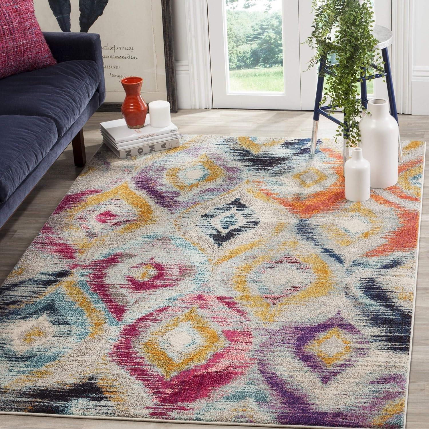image:imageSAFAVIEH Monaco Collection Area Rug 51 x 77 Multi Ogee Trellis Watercolor Distressed Design NonShedding amp Easy Care Ideal for High Traffic Areas in Living Room Bedroom MNC242FMulti Color