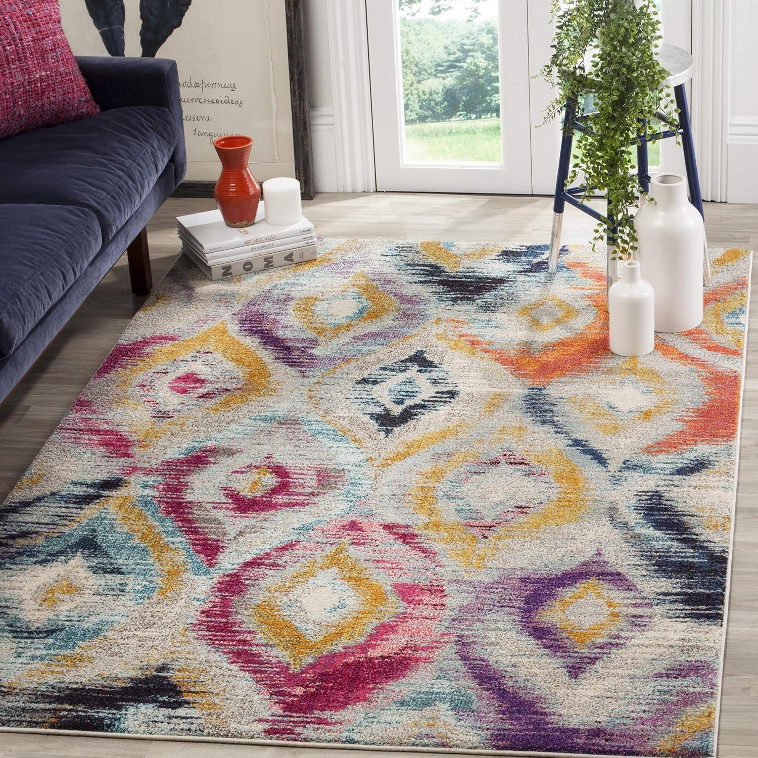image:imageSAFAVIEH Monaco Collection Area Rug 51 x 77 Multi Ogee Trellis Watercolor Distressed Design NonShedding amp Easy Care Ideal for High Traffic Areas in Living Room Bedroom MNC242FMulti Color