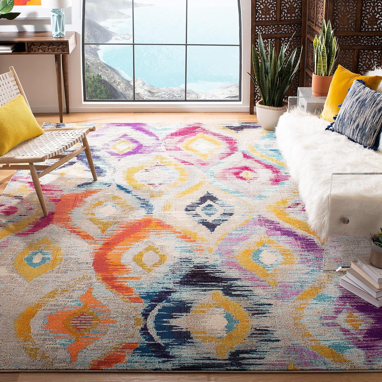 image:imageSAFAVIEH Monaco Collection Area Rug 51 x 77 Multi Ogee Trellis Watercolor Distressed Design NonShedding amp Easy Care Ideal for High Traffic Areas in Living Room Bedroom MNC242FMulti Color