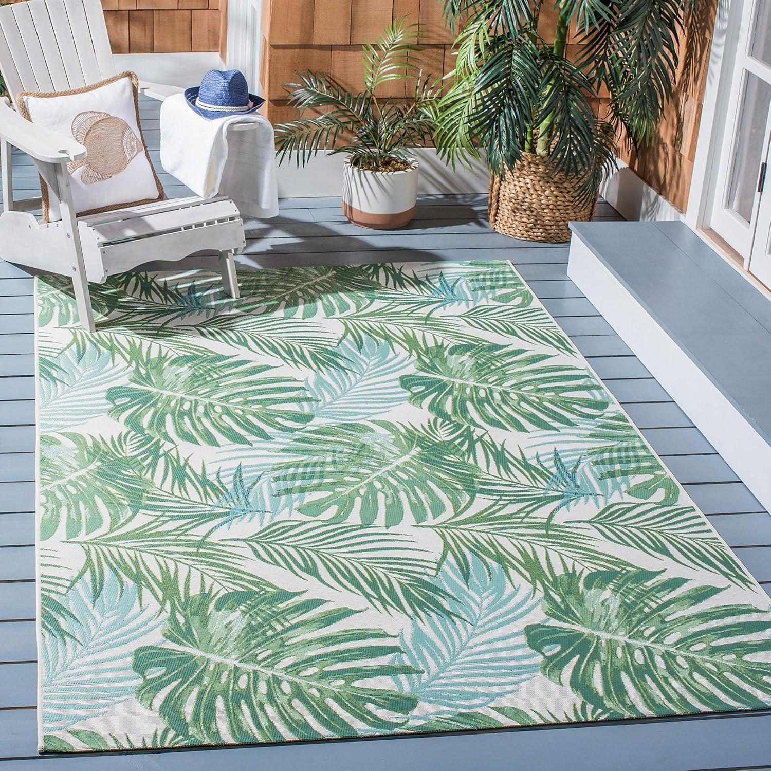 image:imageSAFAVIEH Washable Rug Outdoor Barbados Collection 8 x 105 Green amp Teal NonShedding amp Easy to Clean Ideal for Patio Backyard Mudroom BAR592XGreenTeal