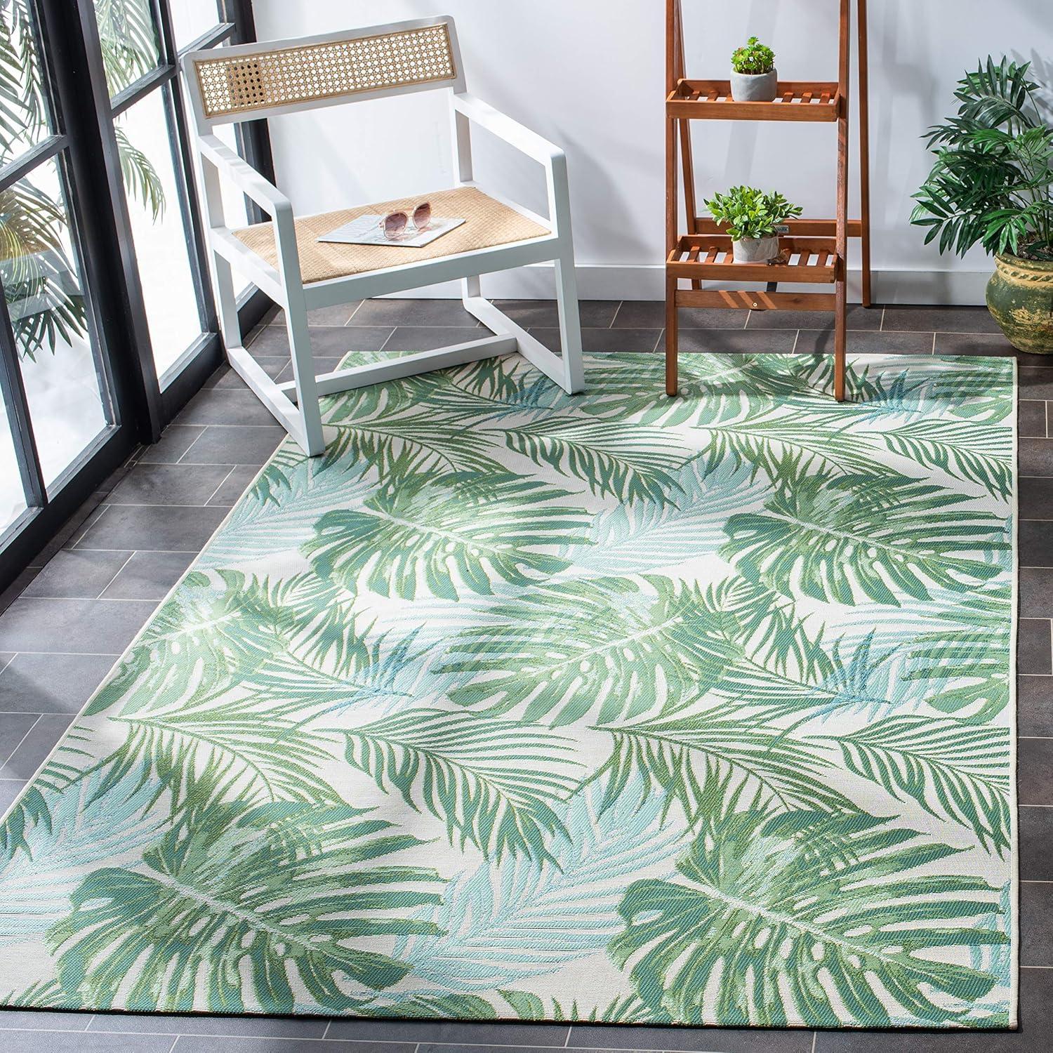 image:imageSAFAVIEH Washable Rug Outdoor Barbados Collection 8 x 105 Green amp Teal NonShedding amp Easy to Clean Ideal for Patio Backyard Mudroom BAR592XGreenTeal