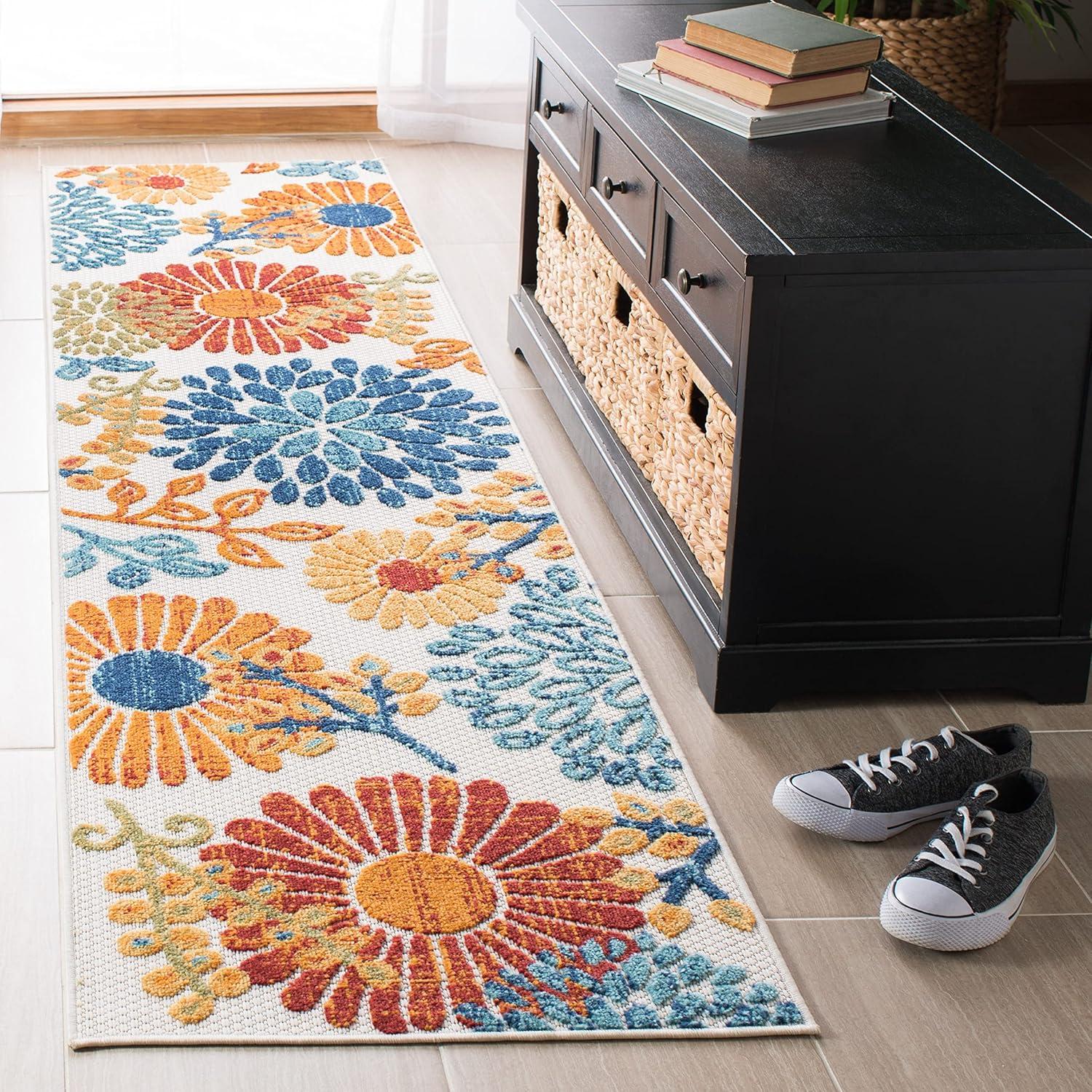 image:imageSAFAVIEH Washable Rug Outdoor Cabana Collection 4 Square Cream amp Red NonShedding amp Easy to Clean Ideal for Patio Backyard Mudroom CBN832AGreyBlue