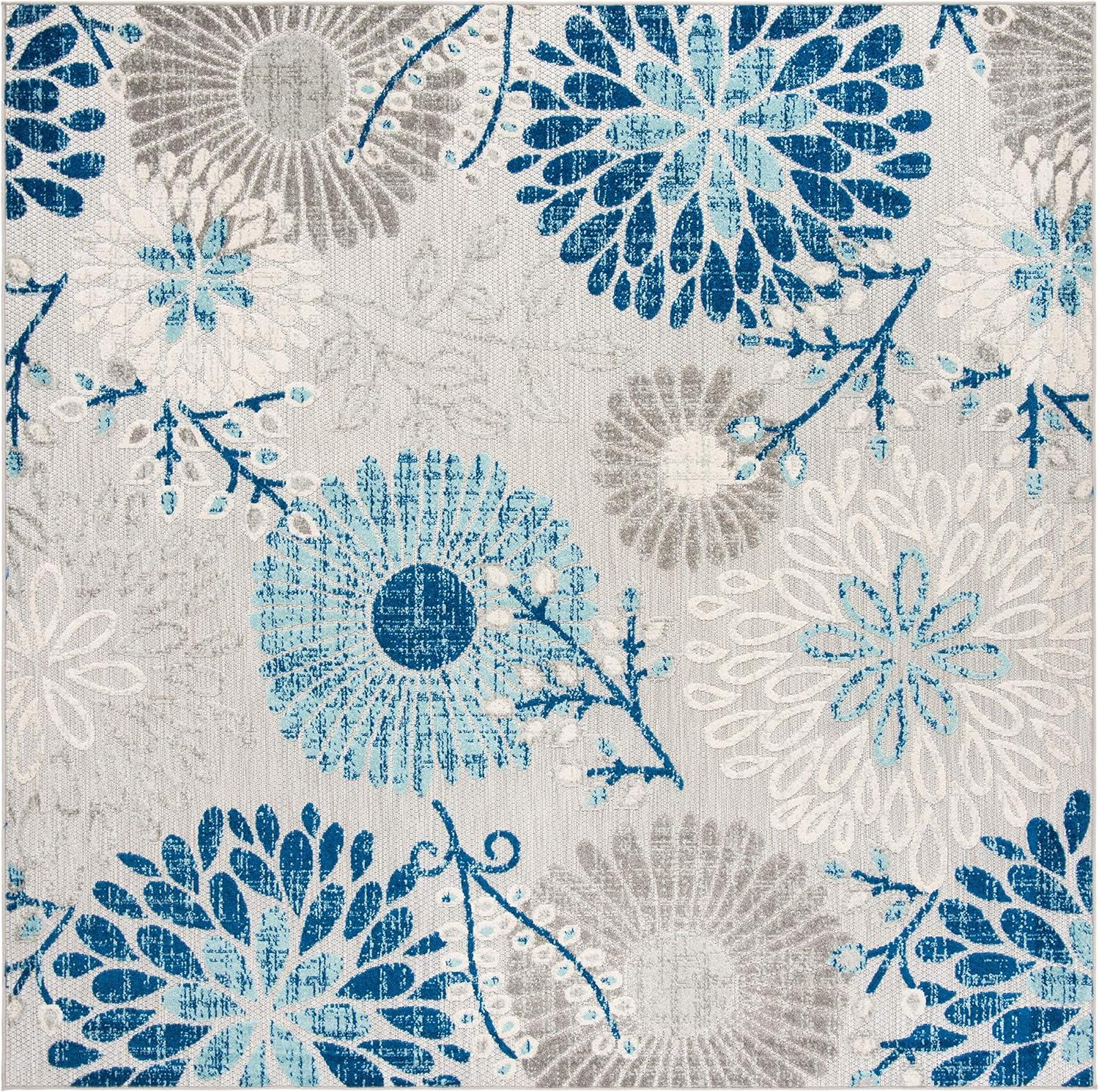 image:imageSAFAVIEH Washable Rug Outdoor Cabana Collection 4 Square Cream amp Red NonShedding amp Easy to Clean Ideal for Patio Backyard Mudroom CBN832AGreyBlue