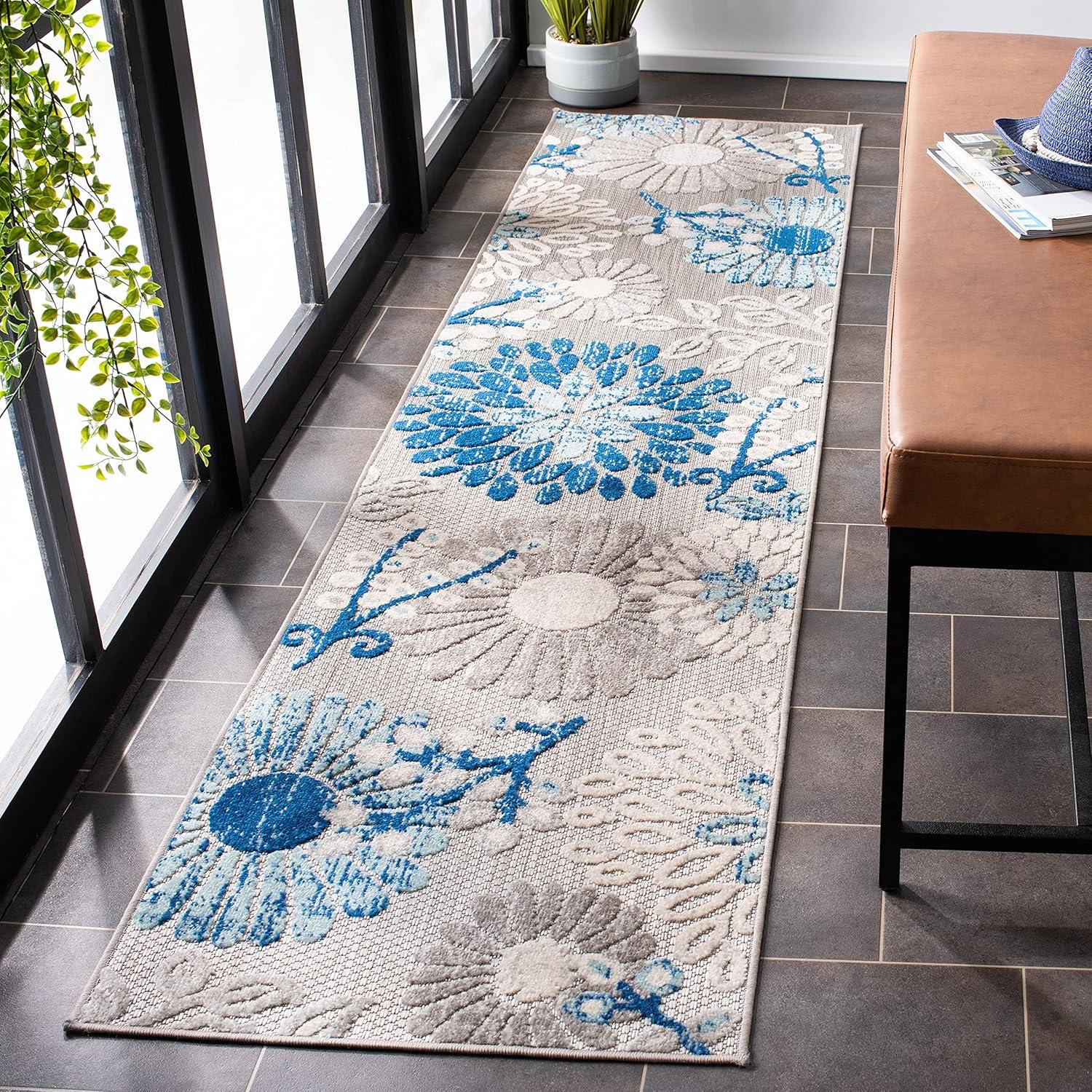 image:imageSAFAVIEH Washable Rug Outdoor Cabana Collection 4 Square Cream amp Red NonShedding amp Easy to Clean Ideal for Patio Backyard Mudroom CBN832AGreyBlue