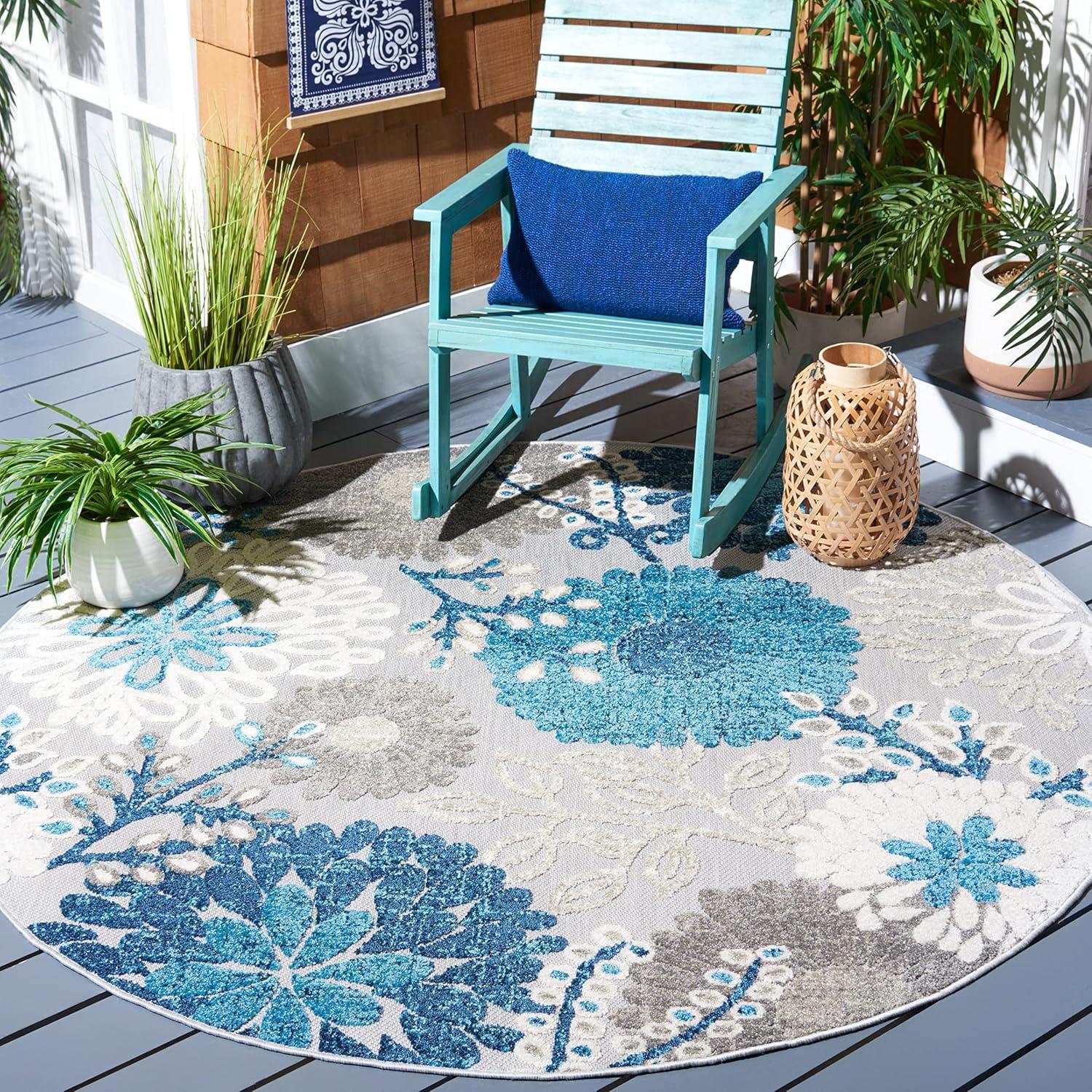 image:imageSAFAVIEH Washable Rug Outdoor Cabana Collection 4 Square Cream amp Red NonShedding amp Easy to Clean Ideal for Patio Backyard Mudroom CBN832AGreyBlue