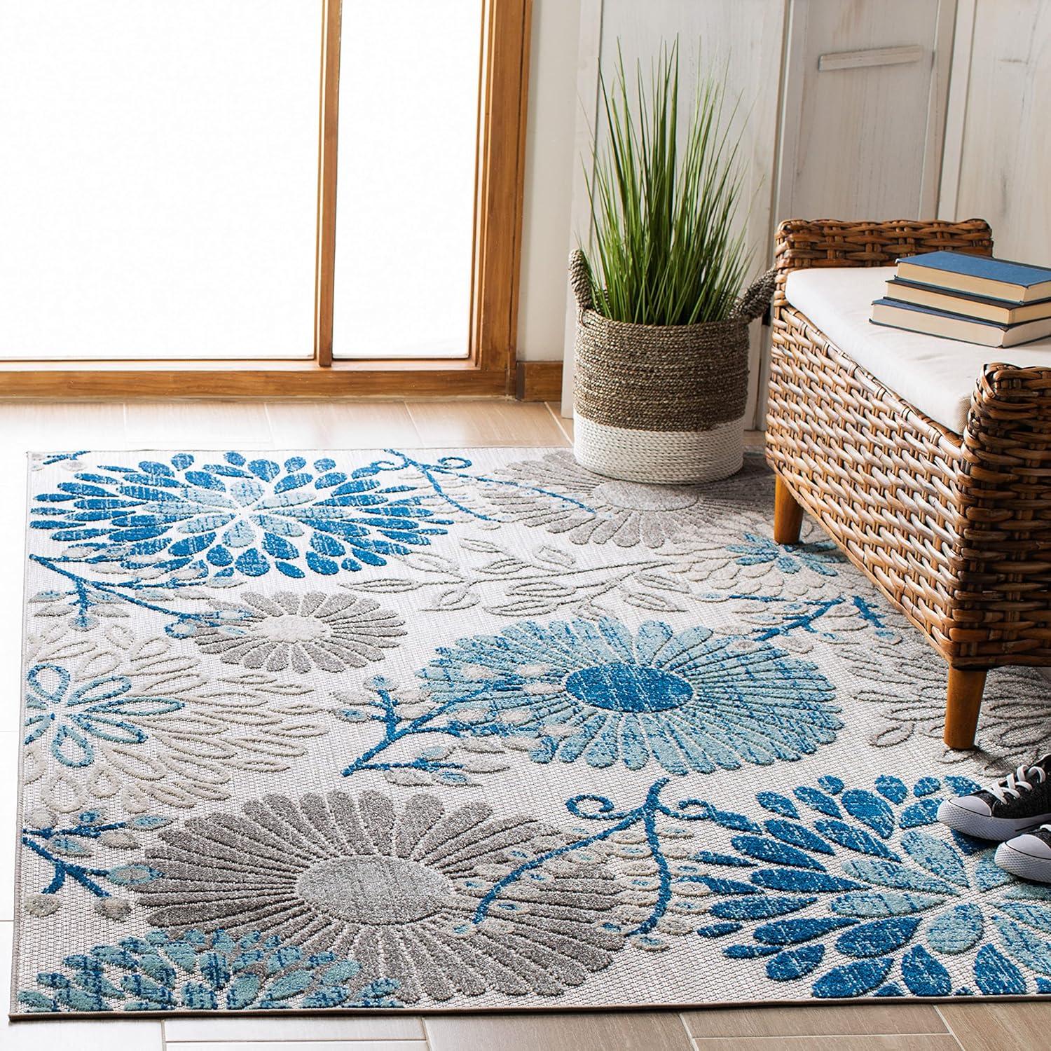 image:imageSAFAVIEH Washable Rug Outdoor Cabana Collection 4 Square Cream amp Red NonShedding amp Easy to Clean Ideal for Patio Backyard Mudroom CBN832AGreyBlue