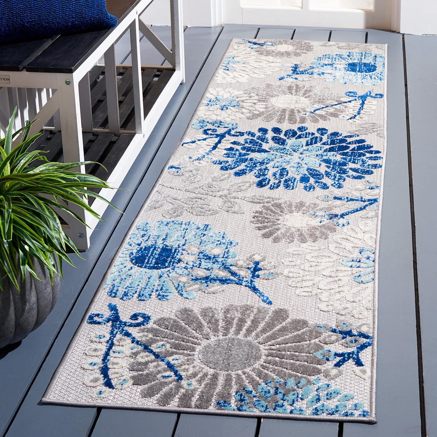 image:imageSAFAVIEH Washable Rug Outdoor Cabana Collection 4 Square Cream amp Red NonShedding amp Easy to Clean Ideal for Patio Backyard Mudroom CBN832AGreyBlue