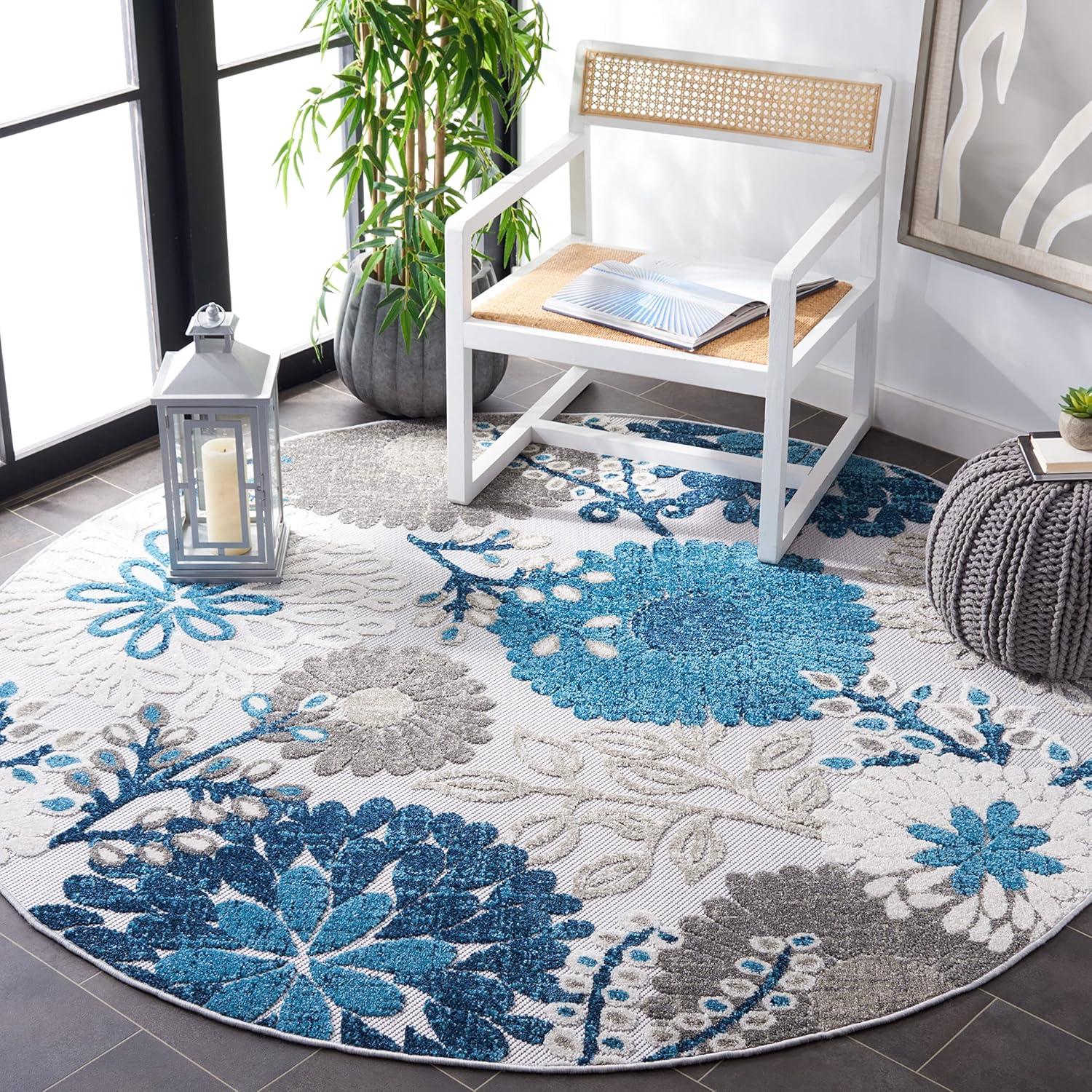 image:imageSAFAVIEH Washable Rug Outdoor Cabana Collection 4 Square Cream amp Red NonShedding amp Easy to Clean Ideal for Patio Backyard Mudroom CBN832AGreyBlue