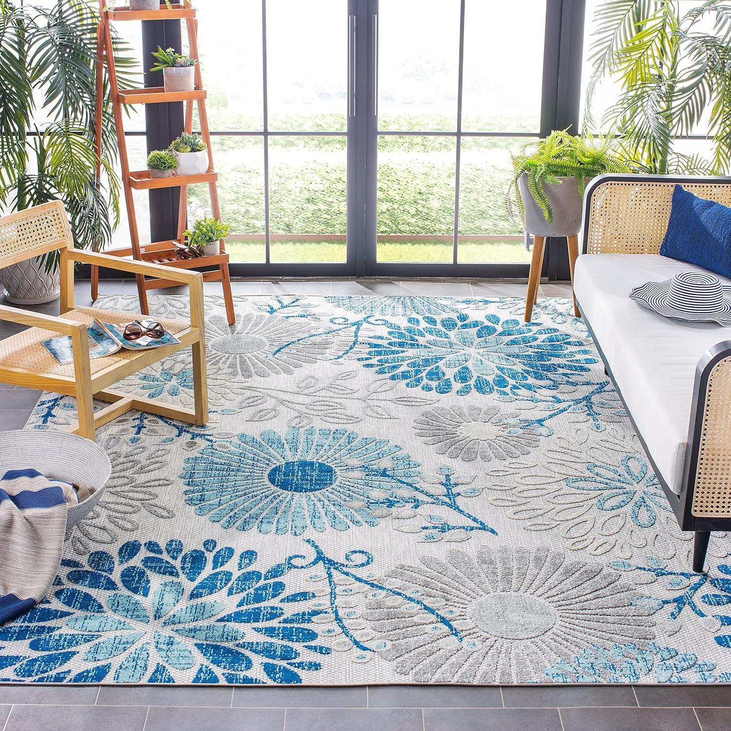 image:imageSAFAVIEH Washable Rug Outdoor Cabana Collection 4 Square Cream amp Red NonShedding amp Easy to Clean Ideal for Patio Backyard Mudroom CBN832AGreyBlue