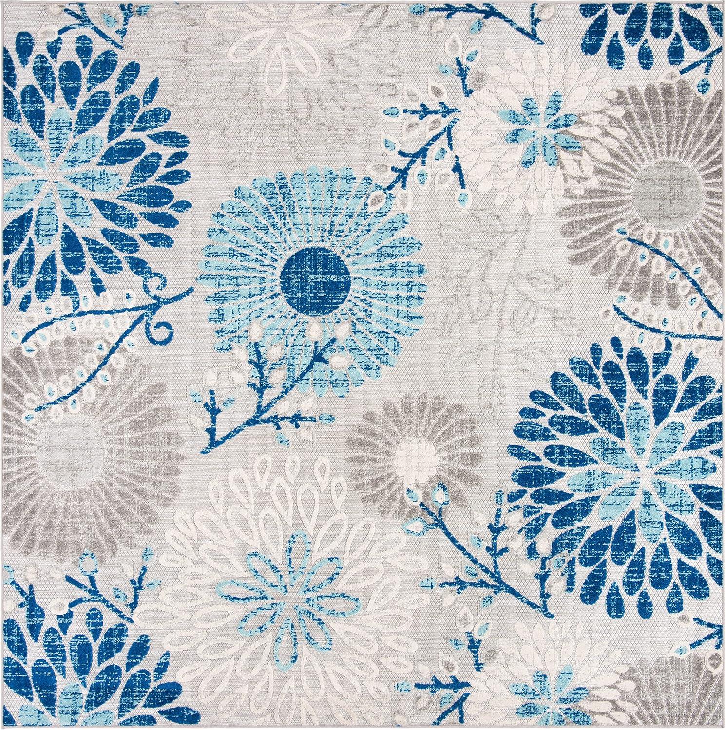 image:imageSAFAVIEH Washable Rug Outdoor Cabana Collection 4 Square Cream amp Red NonShedding amp Easy to Clean Ideal for Patio Backyard Mudroom CBN832AGreyBlue
