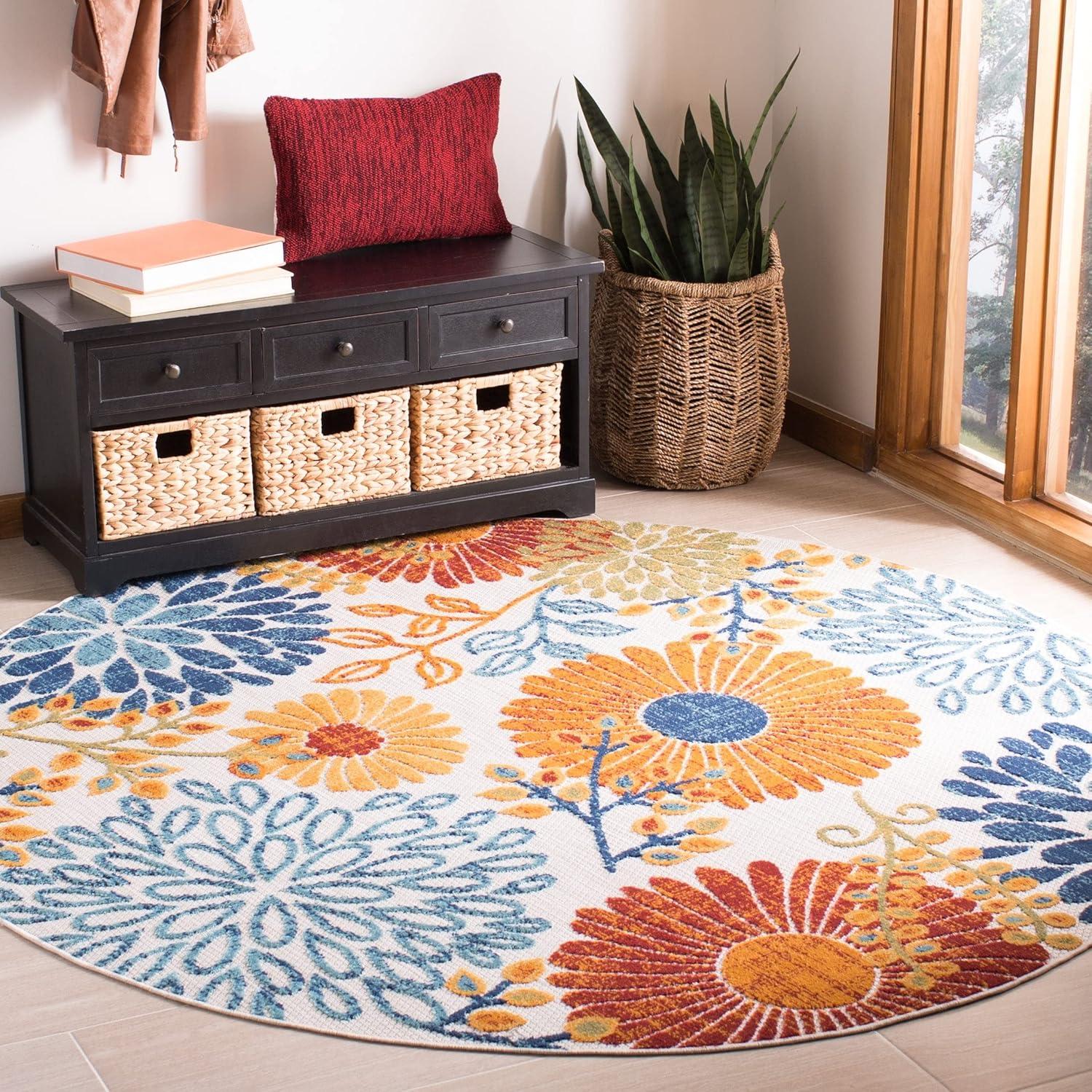 image:imageSAFAVIEH Washable Rug Outdoor Cabana Collection 4 Square Cream amp Red NonShedding amp Easy to Clean Ideal for Patio Backyard Mudroom CBN832AGreyBlue