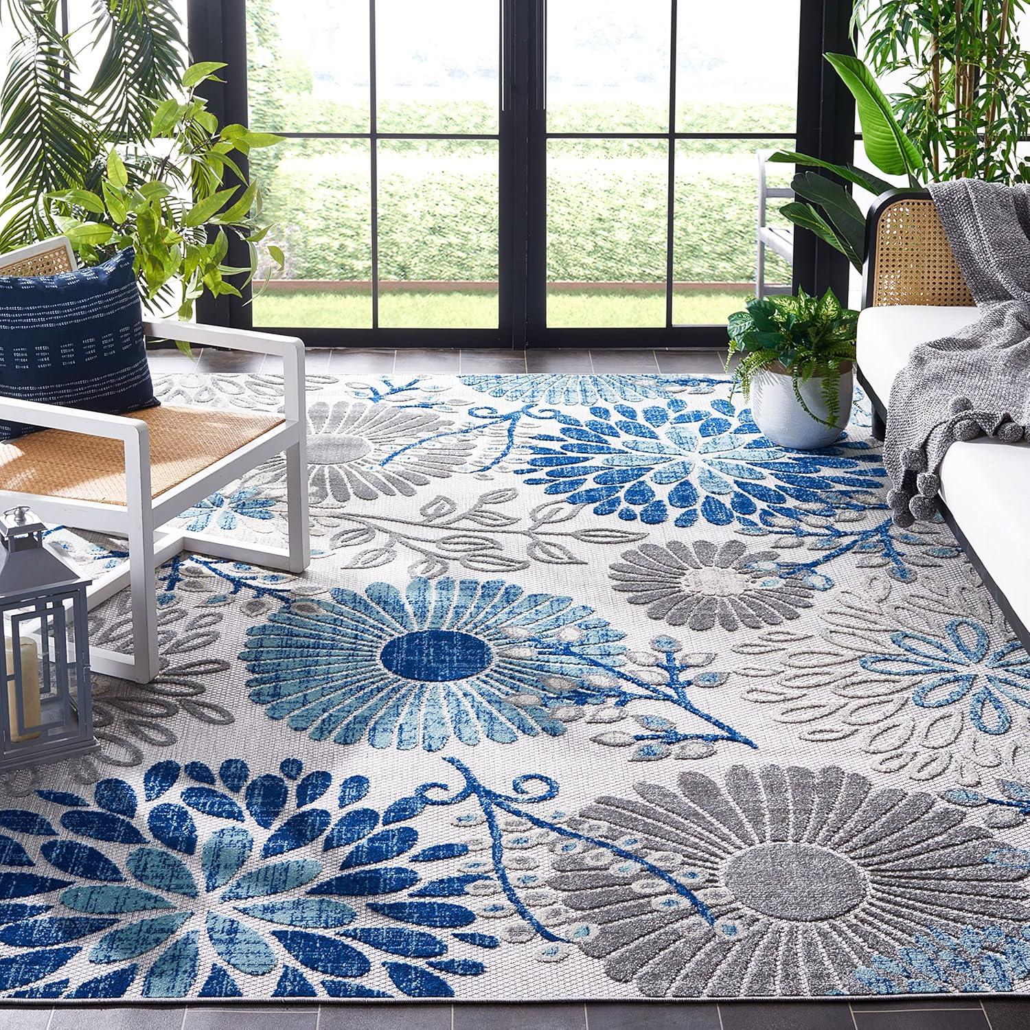image:imageSAFAVIEH Washable Rug Outdoor Cabana Collection 4 Square Cream amp Red NonShedding amp Easy to Clean Ideal for Patio Backyard Mudroom CBN832AGreyBlue