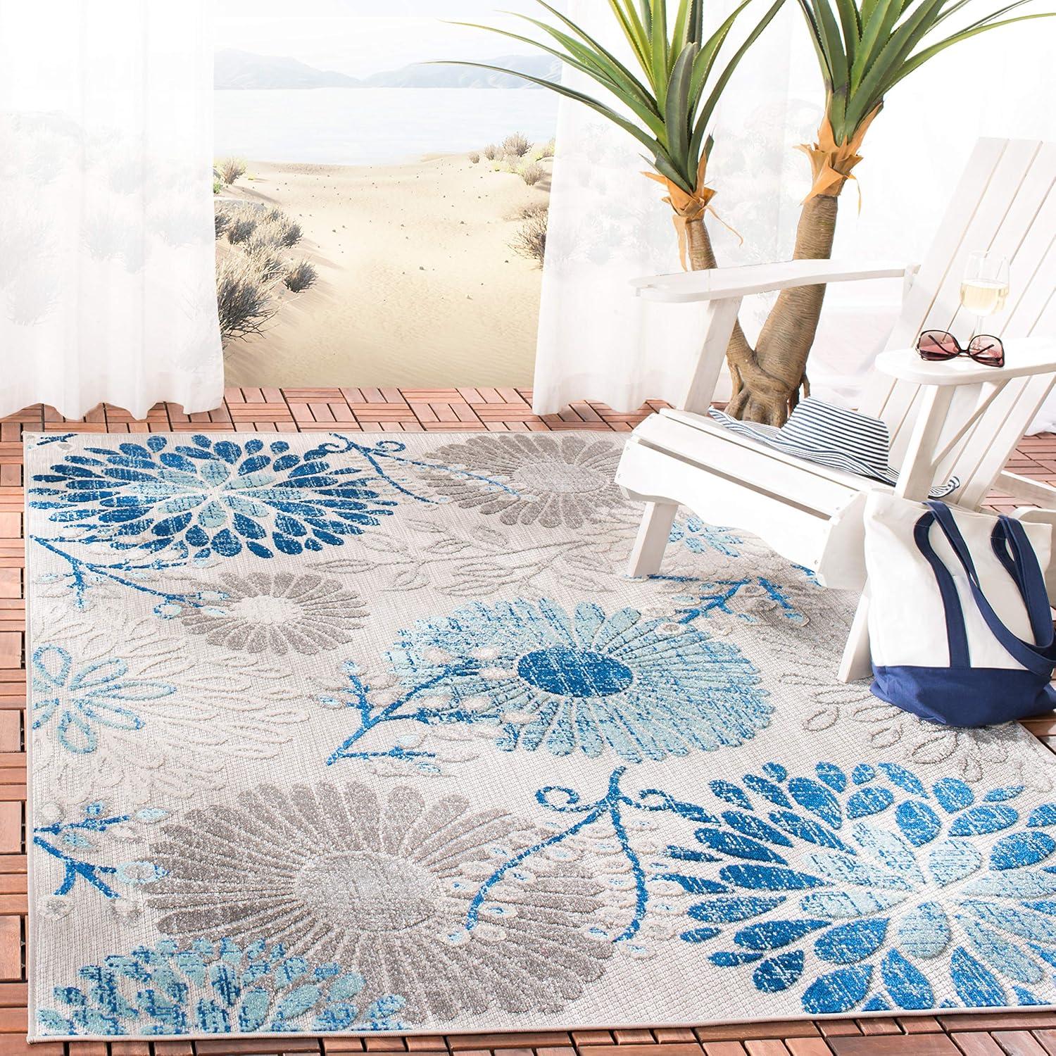 image:imageSAFAVIEH Washable Rug Outdoor Cabana Collection 4 Square Cream amp Red NonShedding amp Easy to Clean Ideal for Patio Backyard Mudroom CBN832AGreyBlue