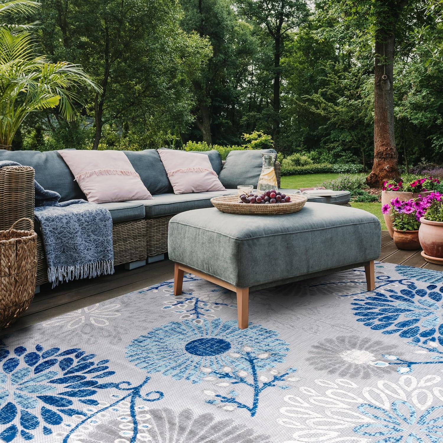 image:imageSAFAVIEH Washable Rug Outdoor Cabana Collection 4 Square Cream amp Red NonShedding amp Easy to Clean Ideal for Patio Backyard Mudroom CBN832AGreyBlue