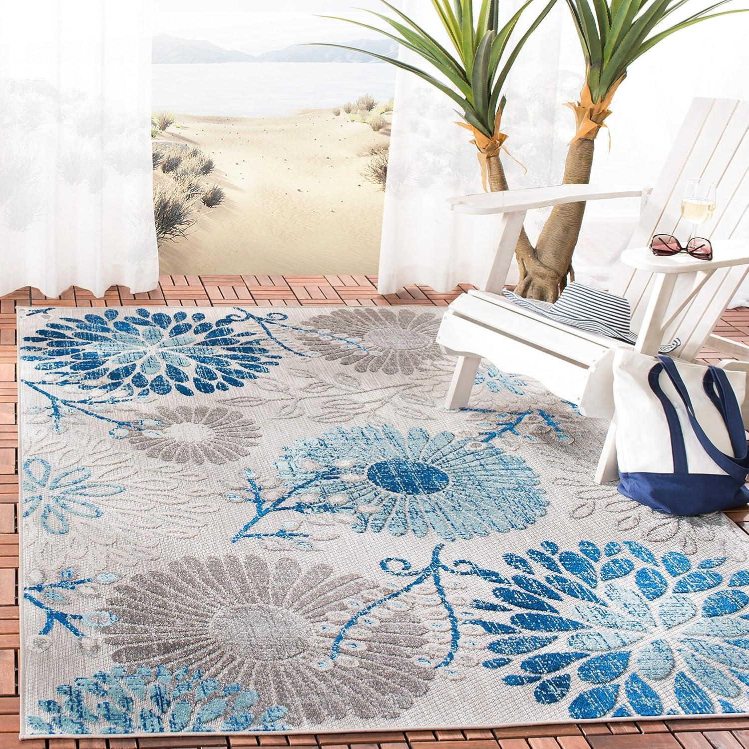 image:imageSAFAVIEH Washable Rug Outdoor Cabana Collection 4 Square Cream amp Red NonShedding amp Easy to Clean Ideal for Patio Backyard Mudroom CBN832AGreyBlue