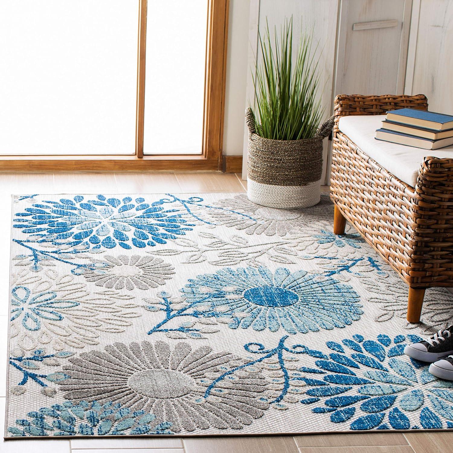 image:imageSAFAVIEH Washable Rug Outdoor Cabana Collection 4 Square Cream amp Red NonShedding amp Easy to Clean Ideal for Patio Backyard Mudroom CBN832AGreyBlue