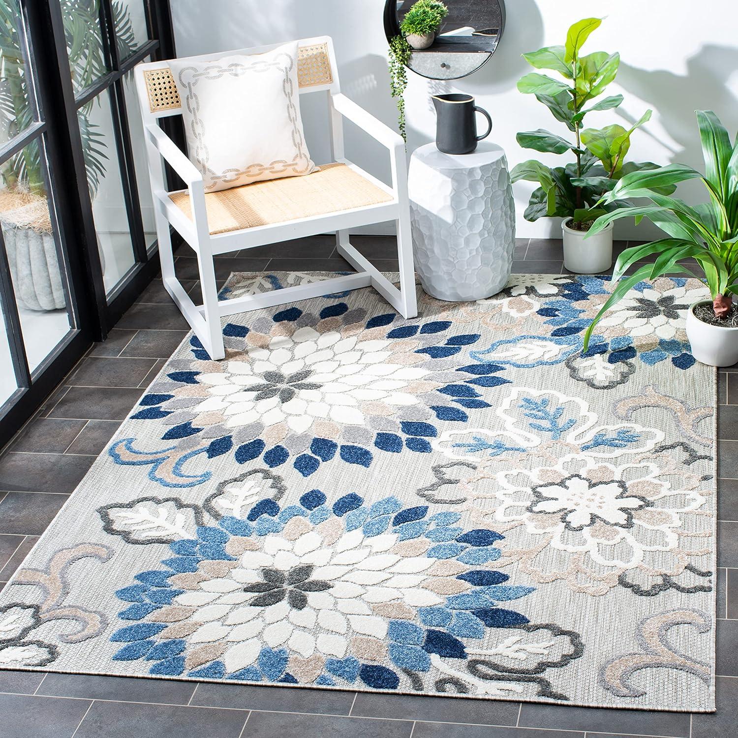 image:imageSAFAVIEH Washable Rug Outdoor Cabana Collection 53 x 77 Ivory amp Orange NonShedding amp Easy to Clean Ideal for Patio Backyard Mudroom CBN391AGreyBlue