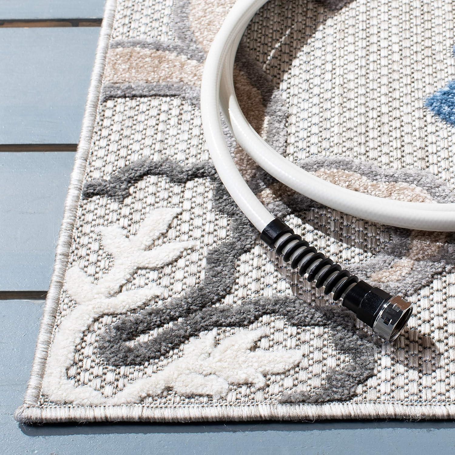 image:imageSAFAVIEH Washable Rug Outdoor Cabana Collection 53 x 77 Ivory amp Orange NonShedding amp Easy to Clean Ideal for Patio Backyard Mudroom CBN391AGreyBlue