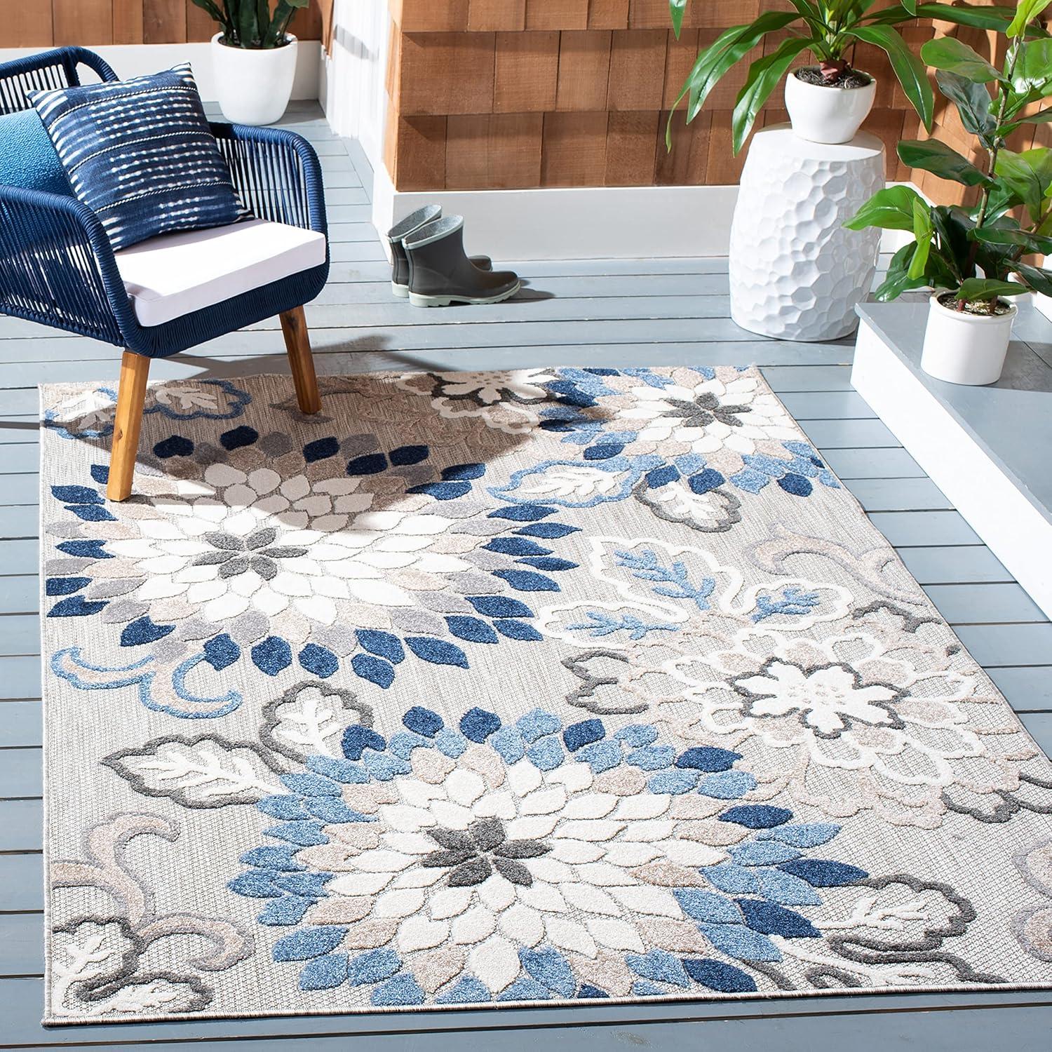 image:imageSAFAVIEH Washable Rug Outdoor Cabana Collection 53 x 77 Ivory amp Orange NonShedding amp Easy to Clean Ideal for Patio Backyard Mudroom CBN391AGreyBlue