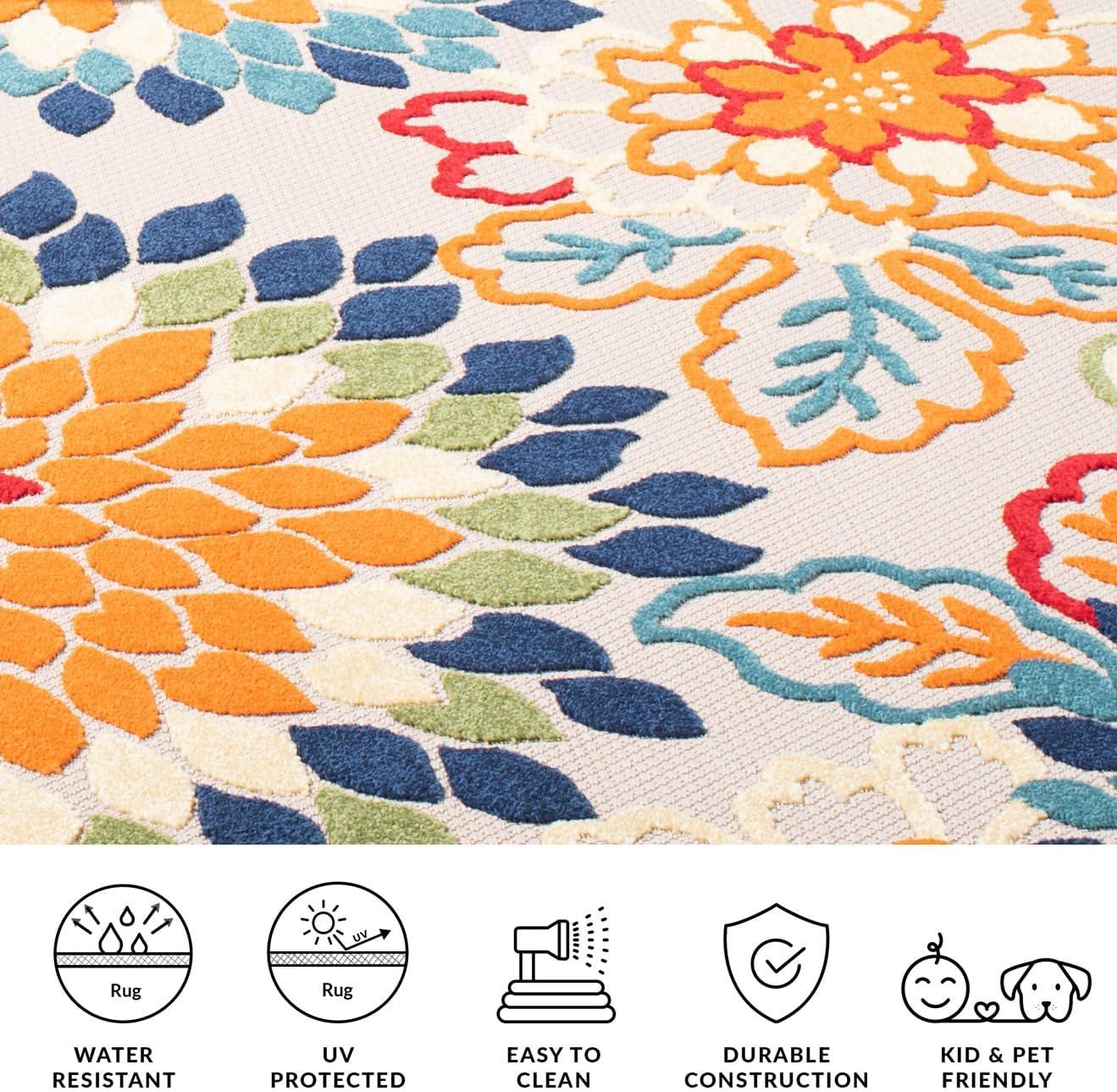image:imageSAFAVIEH Washable Rug Outdoor Cabana Collection 53 x 77 Ivory amp Orange NonShedding amp Easy to Clean Ideal for Patio Backyard Mudroom CBN391AIvoryOrange