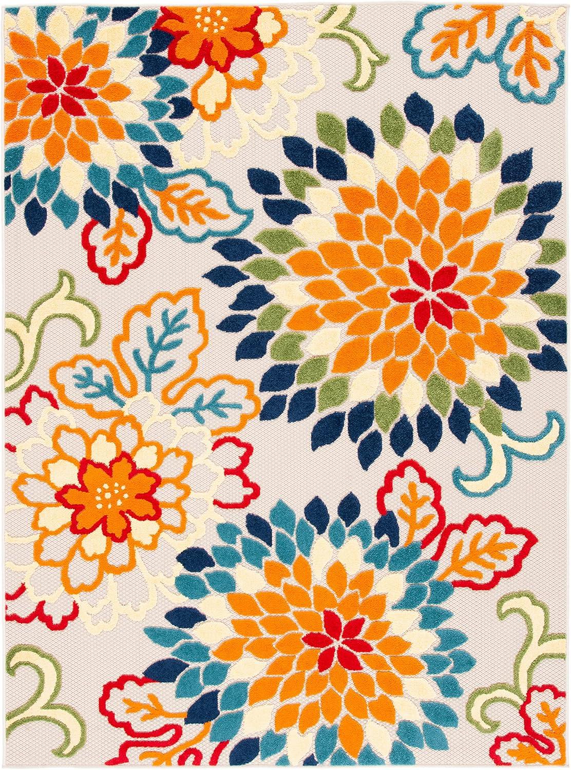 image:imageSAFAVIEH Washable Rug Outdoor Cabana Collection 53 x 77 Ivory amp Orange NonShedding amp Easy to Clean Ideal for Patio Backyard Mudroom CBN391AIvoryOrange