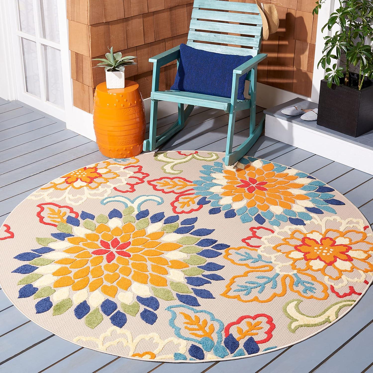 image:imageSAFAVIEH Washable Rug Outdoor Cabana Collection 53 x 77 Ivory amp Orange NonShedding amp Easy to Clean Ideal for Patio Backyard Mudroom CBN391AIvoryOrange