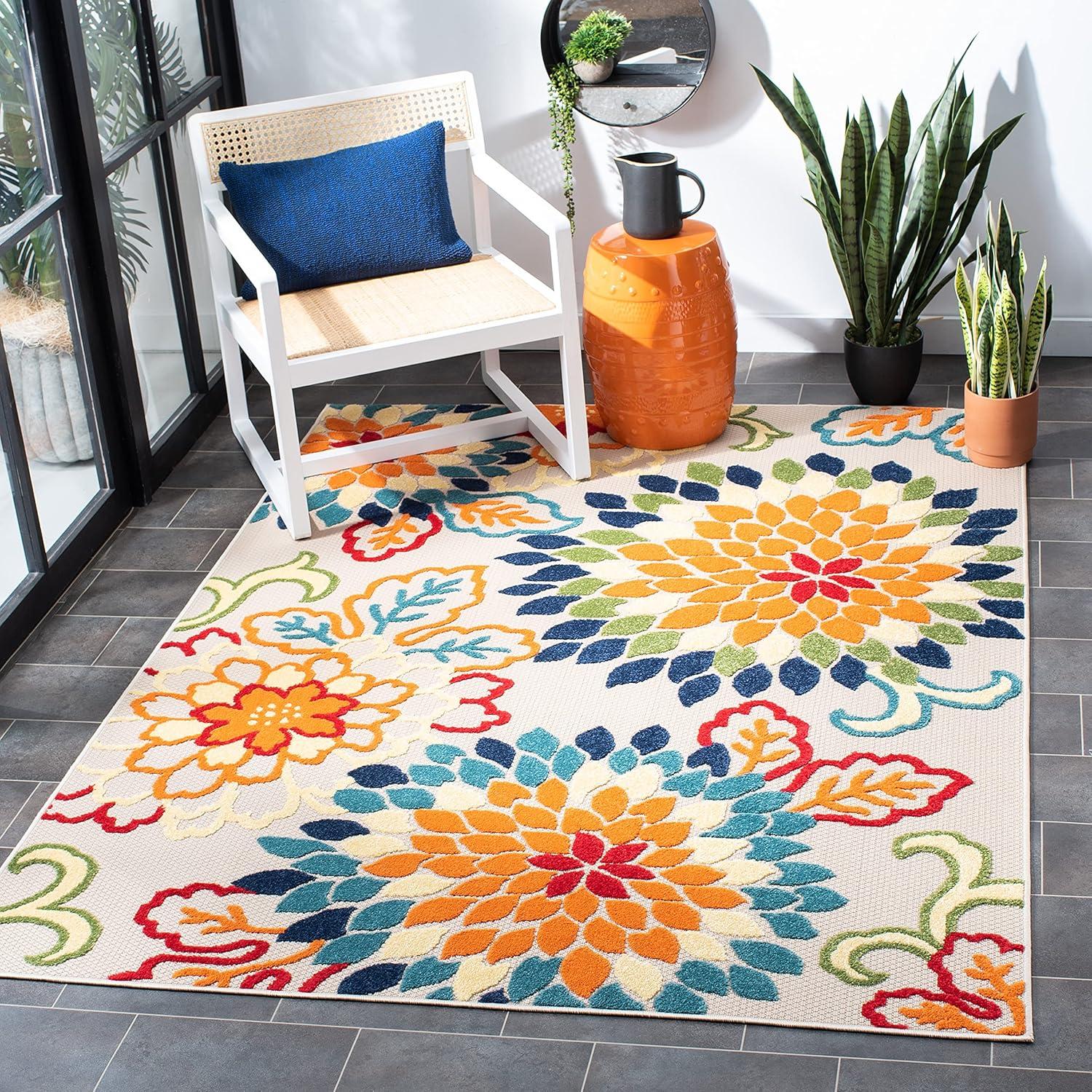 image:imageSAFAVIEH Washable Rug Outdoor Cabana Collection 53 x 77 Ivory amp Orange NonShedding amp Easy to Clean Ideal for Patio Backyard Mudroom CBN391AIvoryOrange