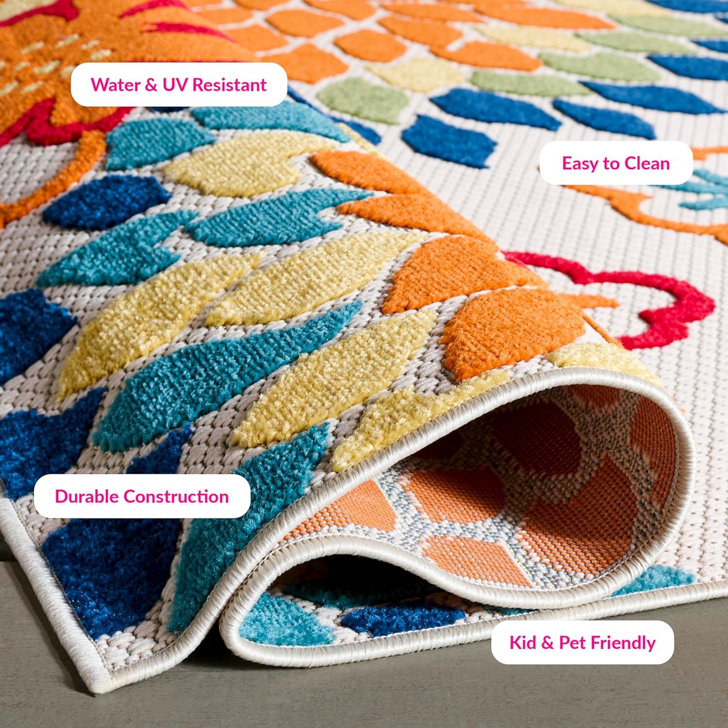 image:imageSAFAVIEH Washable Rug Outdoor Cabana Collection 53 x 77 Ivory amp Orange NonShedding amp Easy to Clean Ideal for Patio Backyard Mudroom CBN391AIvoryOrange