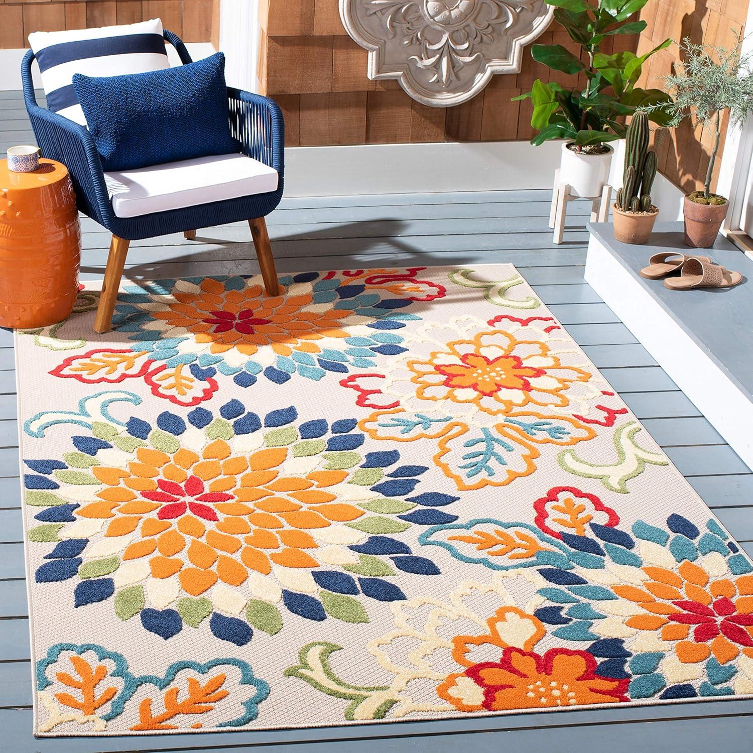 image:imageSAFAVIEH Washable Rug Outdoor Cabana Collection 53 x 77 Ivory amp Orange NonShedding amp Easy to Clean Ideal for Patio Backyard Mudroom CBN391AIvoryOrange
