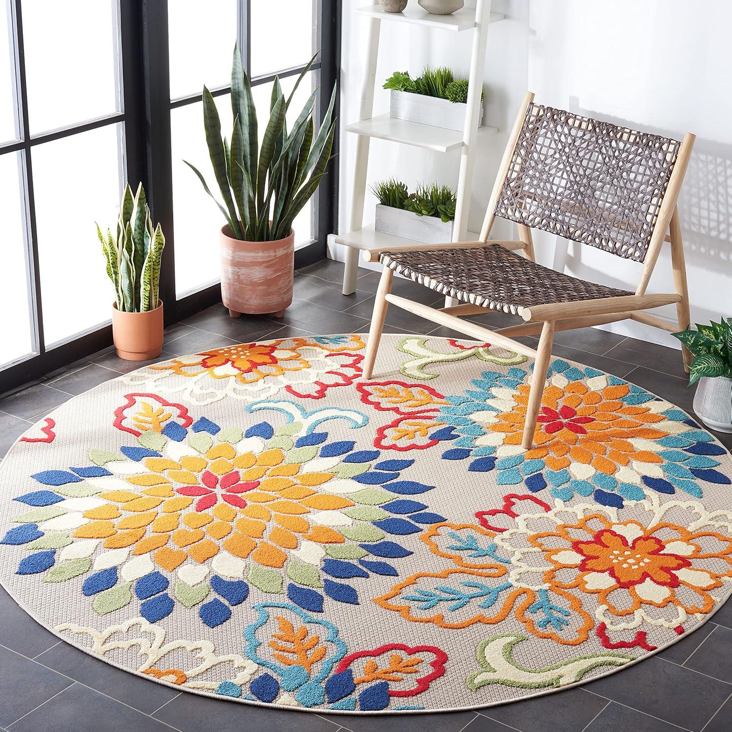 image:imageSAFAVIEH Washable Rug Outdoor Cabana Collection 53 x 77 Ivory amp Orange NonShedding amp Easy to Clean Ideal for Patio Backyard Mudroom CBN391AIvoryOrange
