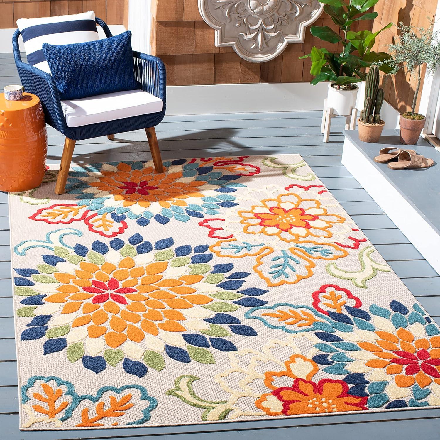 image:imageSAFAVIEH Washable Rug Outdoor Cabana Collection 53 x 77 Ivory amp Orange NonShedding amp Easy to Clean Ideal for Patio Backyard Mudroom CBN391AIvoryOrange