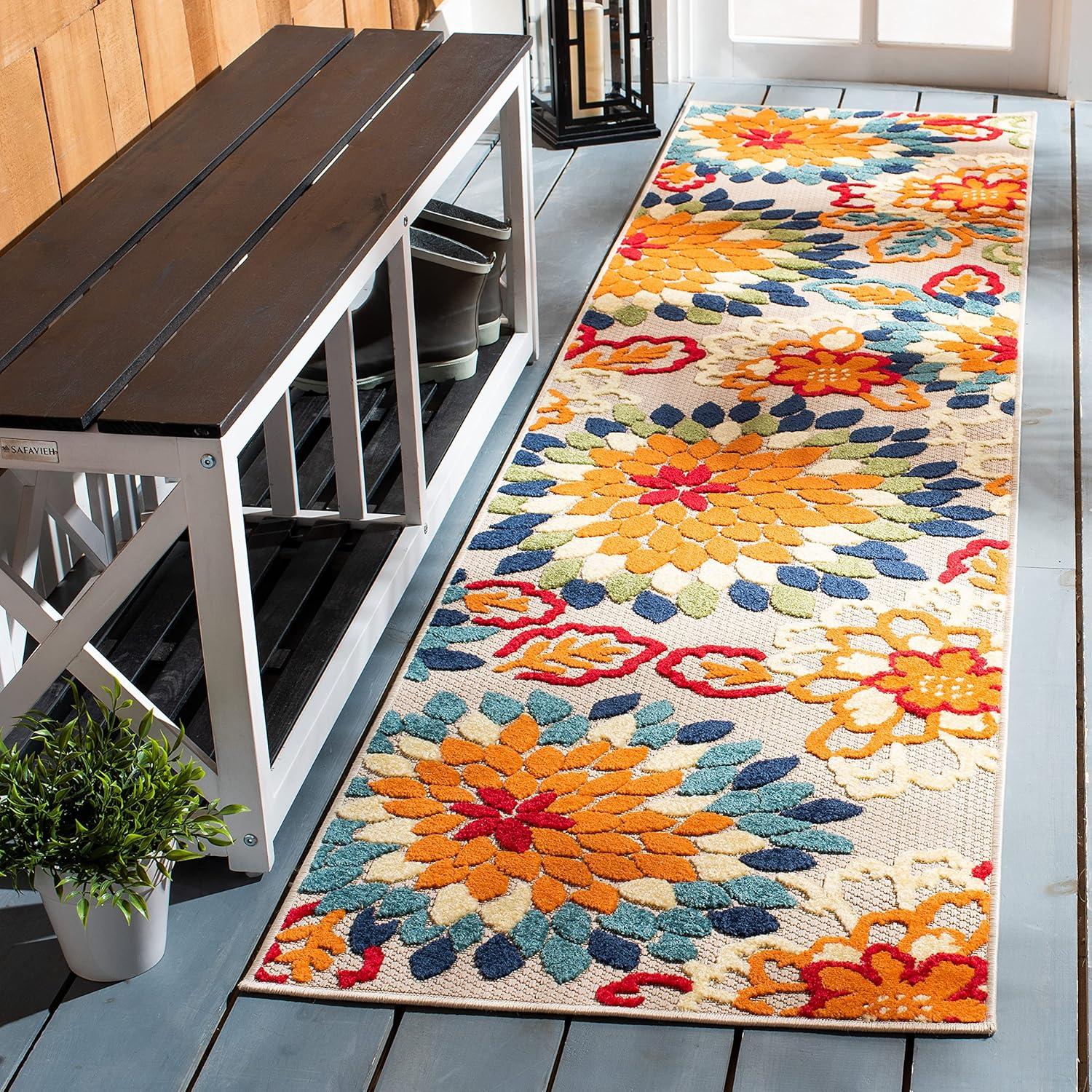 image:imageSAFAVIEH Washable Rug Outdoor Cabana Collection 53 x 77 Ivory amp Orange NonShedding amp Easy to Clean Ideal for Patio Backyard Mudroom CBN391AIvoryOrange