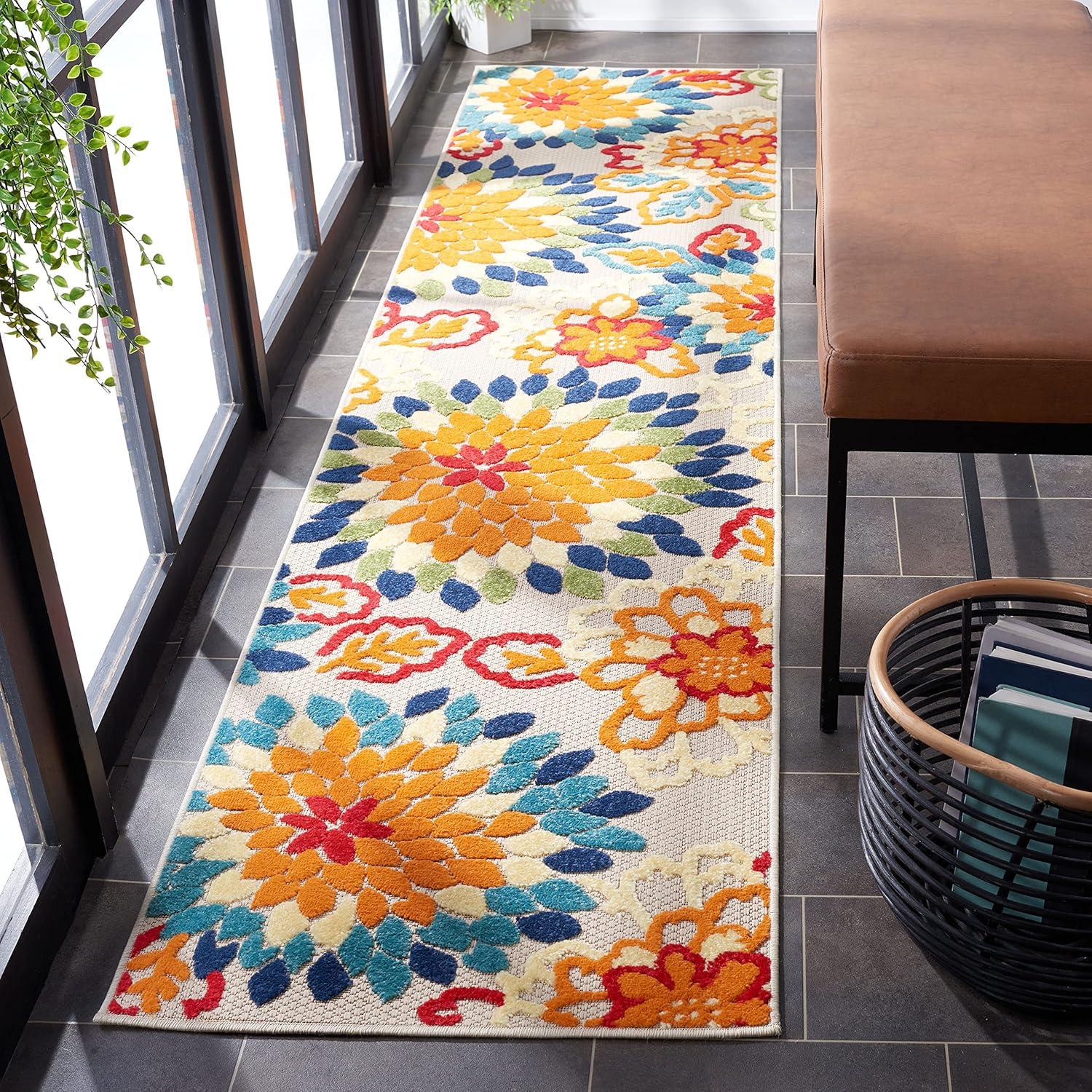 image:imageSAFAVIEH Washable Rug Outdoor Cabana Collection 53 x 77 Ivory amp Orange NonShedding amp Easy to Clean Ideal for Patio Backyard Mudroom CBN391AIvoryOrange
