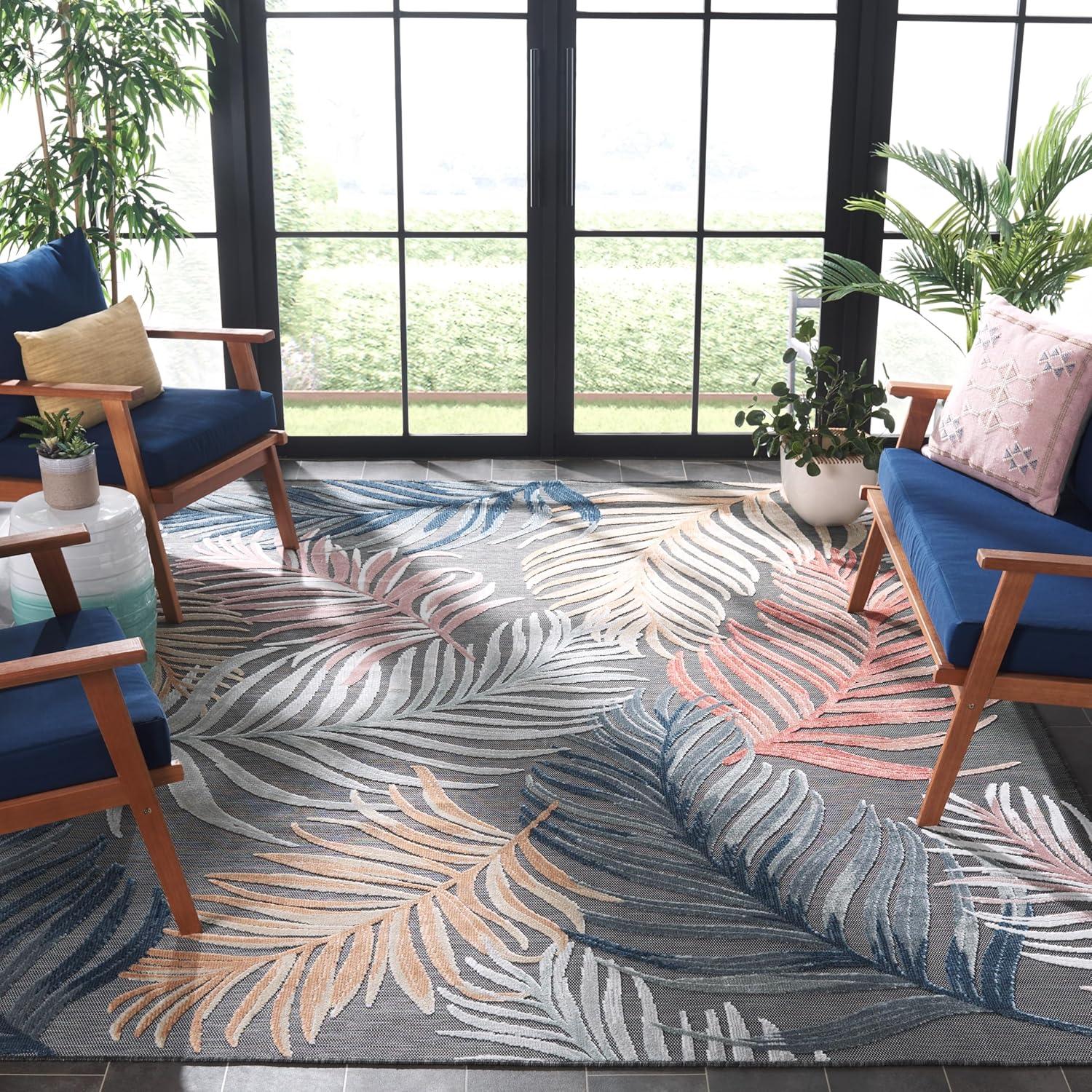 image:imageSAFAVIEH Washable Rug Outdoor Cabana Collection 8 x 10 Black amp Rust NonShedding amp Easy to Clean Ideal for Patio Backyard Mudroom CBN445HBlackRust