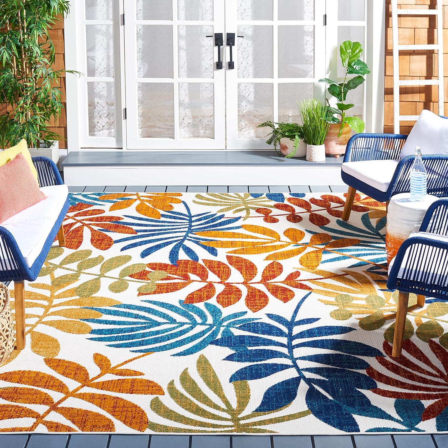 image:imageSAFAVIEH Washable Rug Outdoor Cabana Collection 8 x 10 Cream amp Red NonShedding amp Easy to Clean Ideal for Patio Backyard Mudroom CBN814ACremeRed
