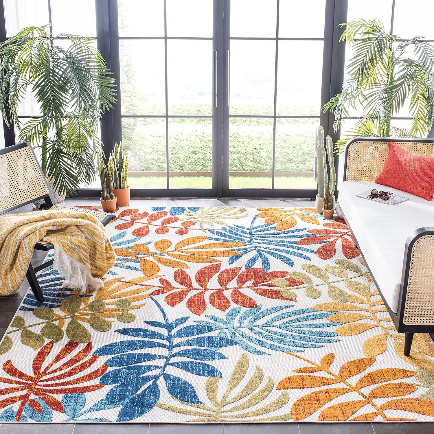 image:imageSAFAVIEH Washable Rug Outdoor Cabana Collection 8 x 10 Cream amp Red NonShedding amp Easy to Clean Ideal for Patio Backyard Mudroom CBN814ACremeRed