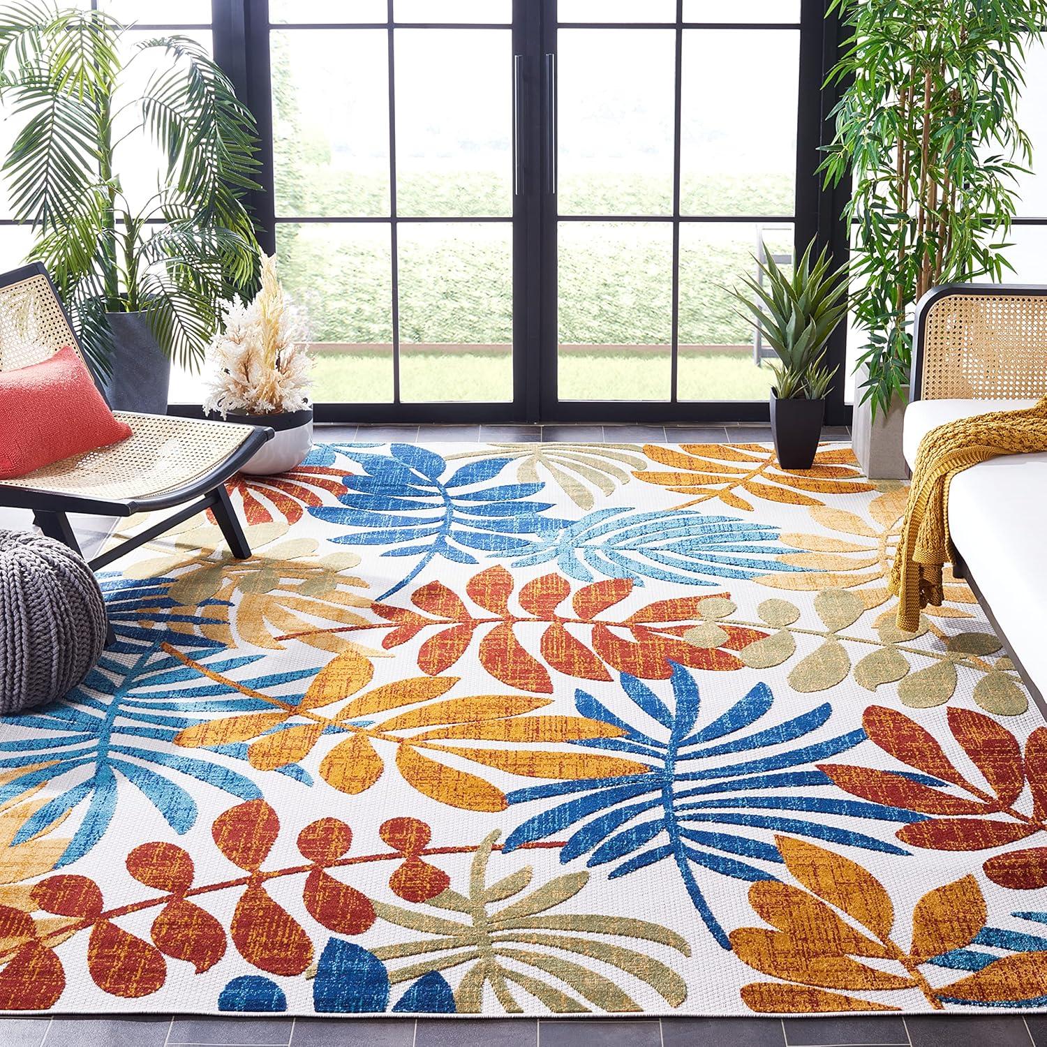 image:imageSAFAVIEH Washable Rug Outdoor Cabana Collection 8 x 10 Cream amp Red NonShedding amp Easy to Clean Ideal for Patio Backyard Mudroom CBN814ACremeRed